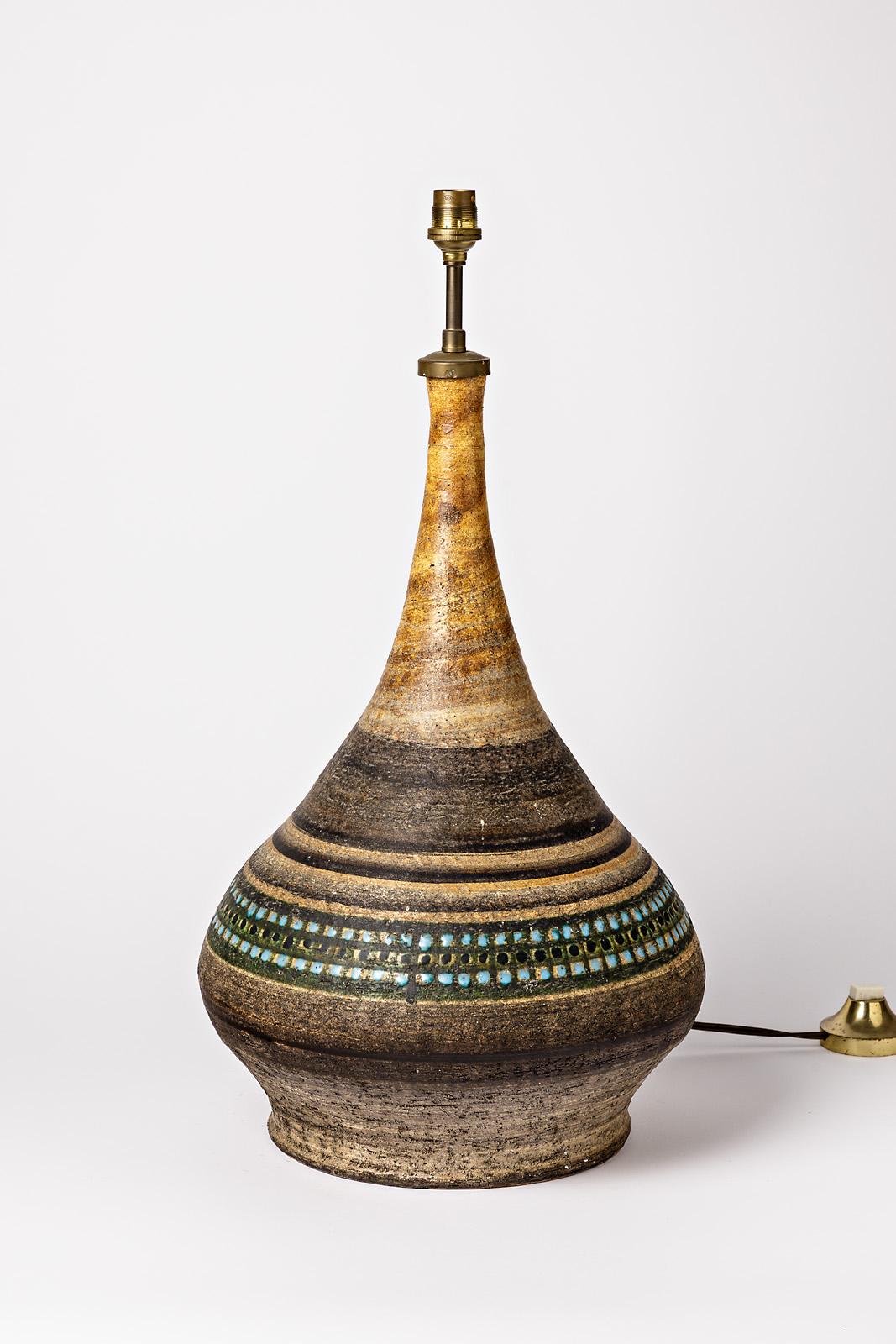 French Big Ceramic Lamp Attributed to Raphael Giarusso, to Vallauris, circa 1960-1970 For Sale