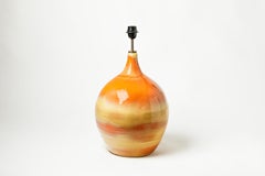 Big Ceramic Lamp with Yellow and Orange Glazes Decoration, France, circa 1970