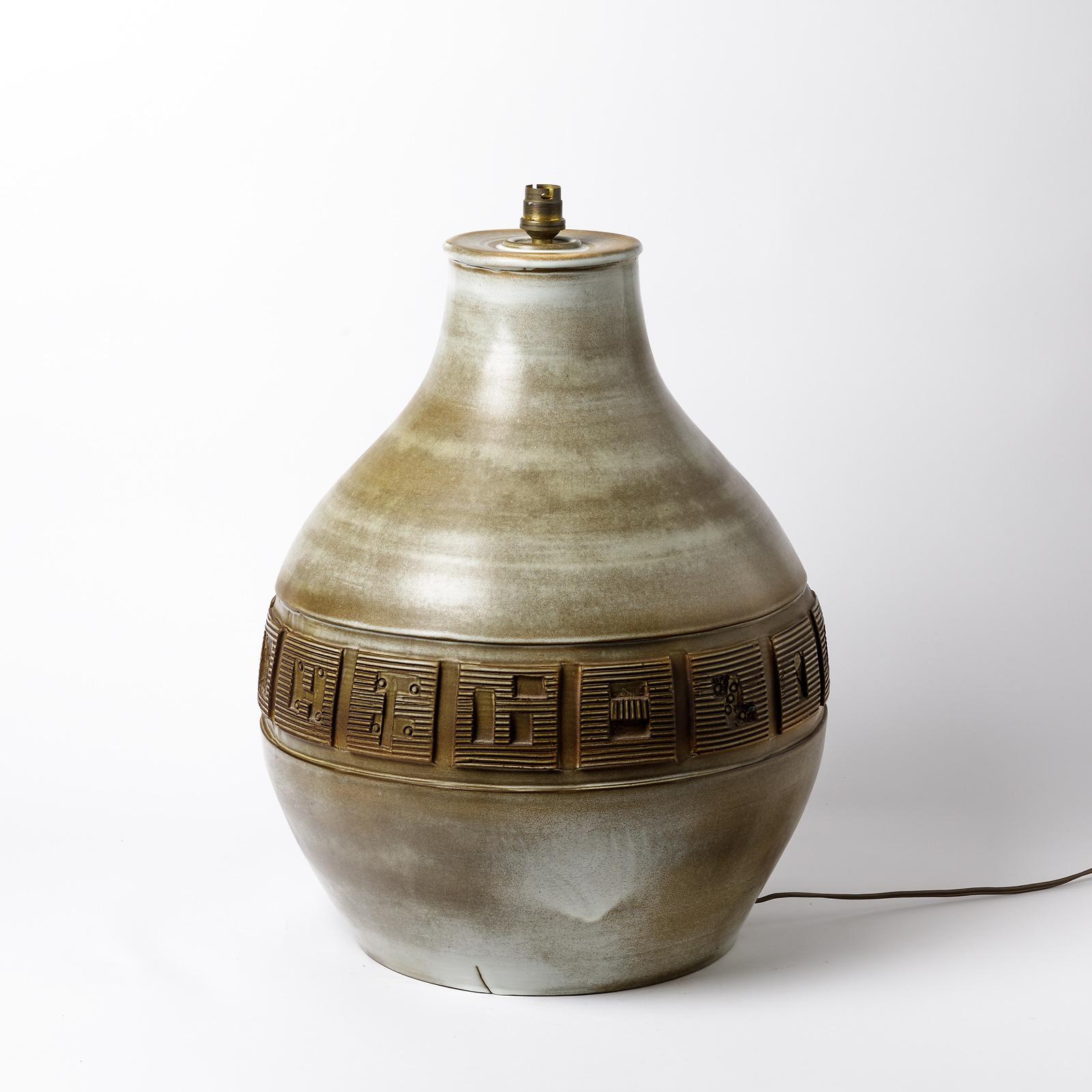 Große Keramik-Tischlampe von Huguette Bessone zu Vallauris, ca. 1960-1970 (Französisch) im Angebot
