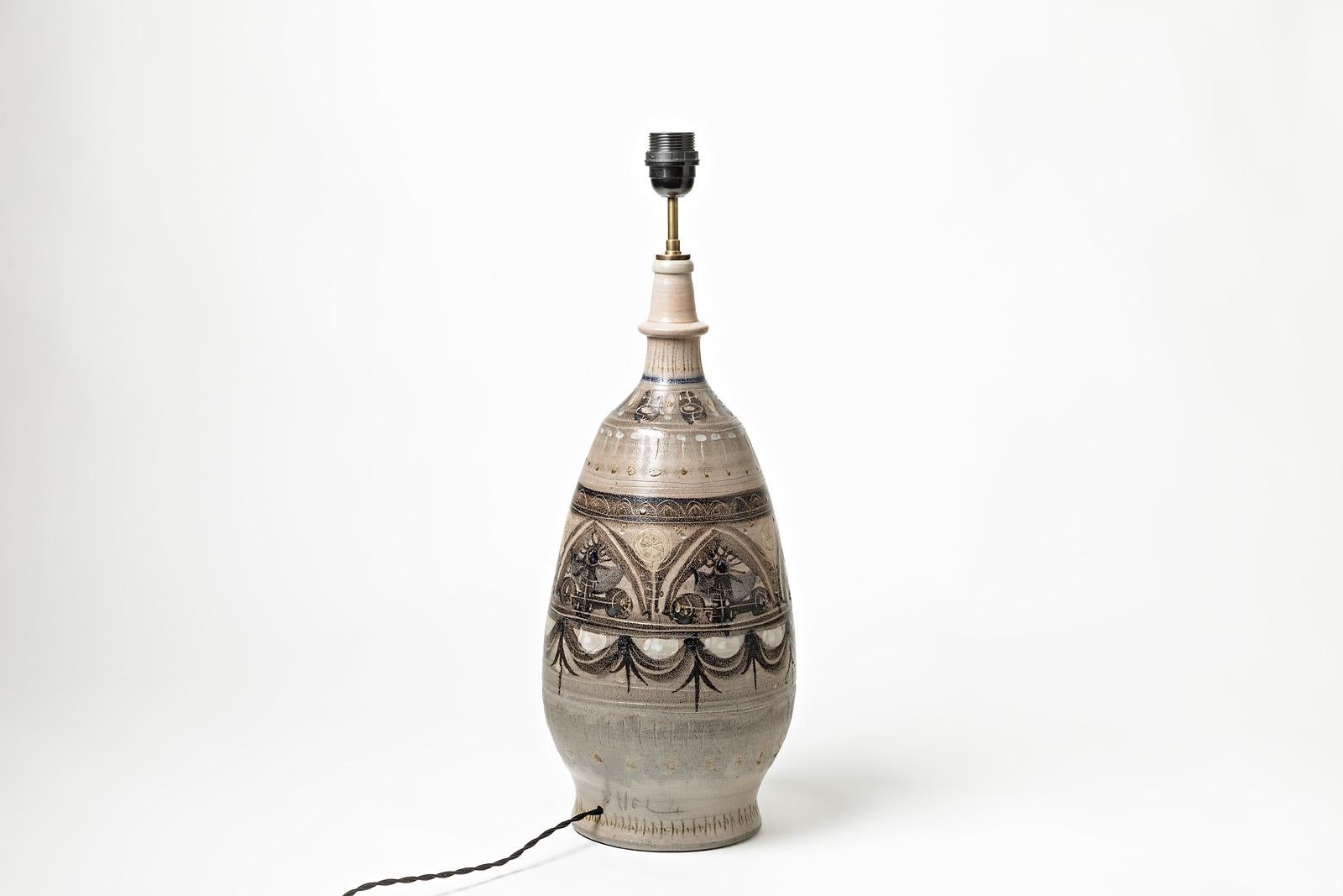 Große Keramik-Tischlampe, signiert, ca. 1960–1970 (Beaux Arts) im Angebot