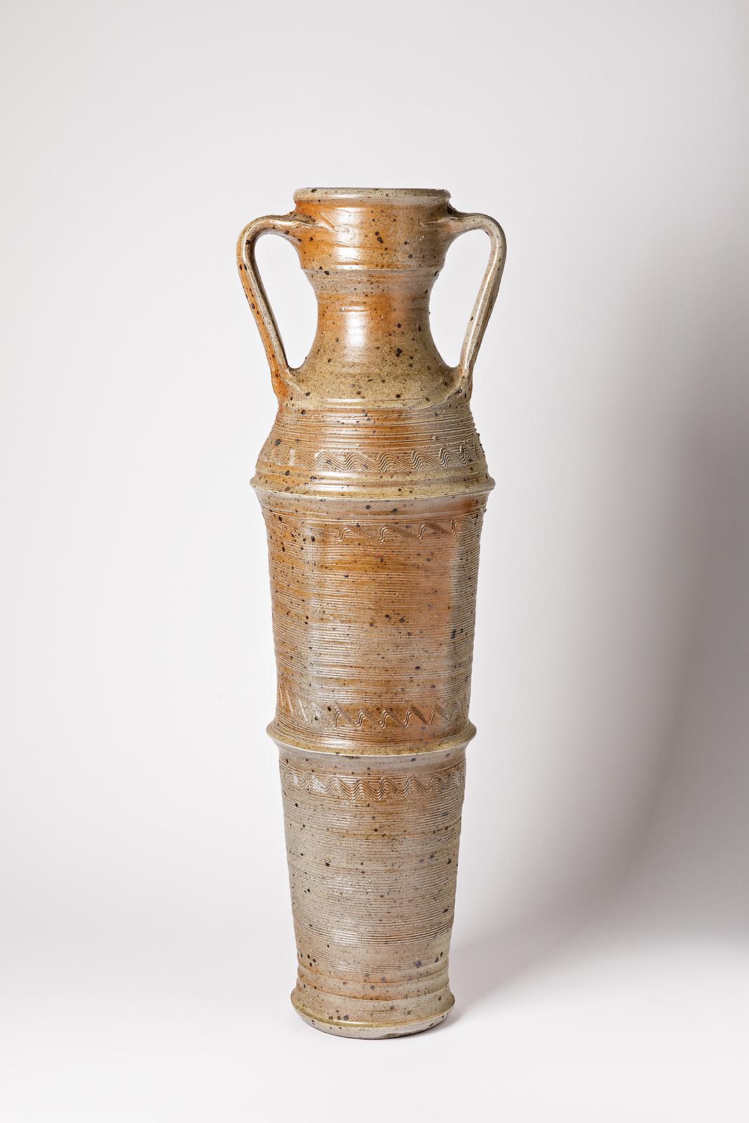 French Big Ceramic Vase by Alain Magne, to La Borne, circa 1970-1980 For Sale