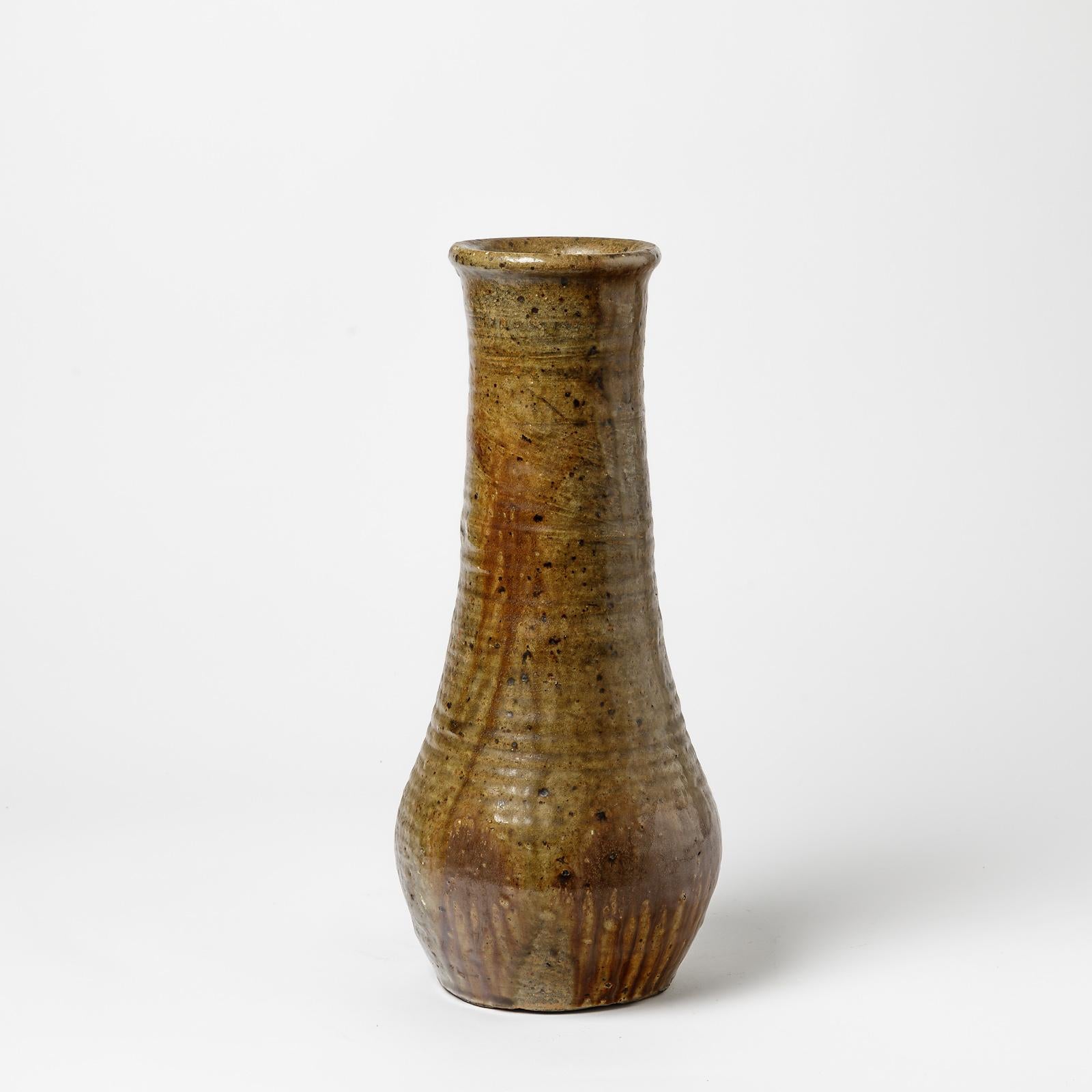 French Big Ceramic Vase by Alexandre Foucher to La Borne, circa 1970 For Sale