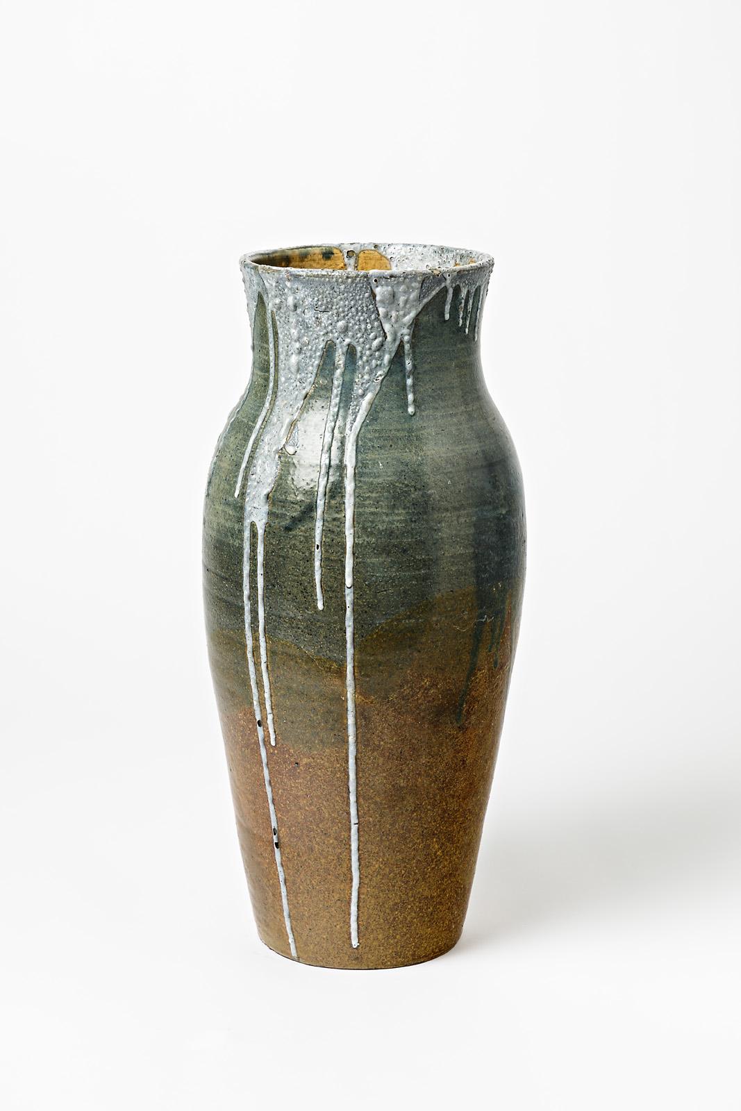 French Big Ceramic Vase by Eugene Lion, to Saint- Amand-en-Puisaye, circa 1920 For Sale
