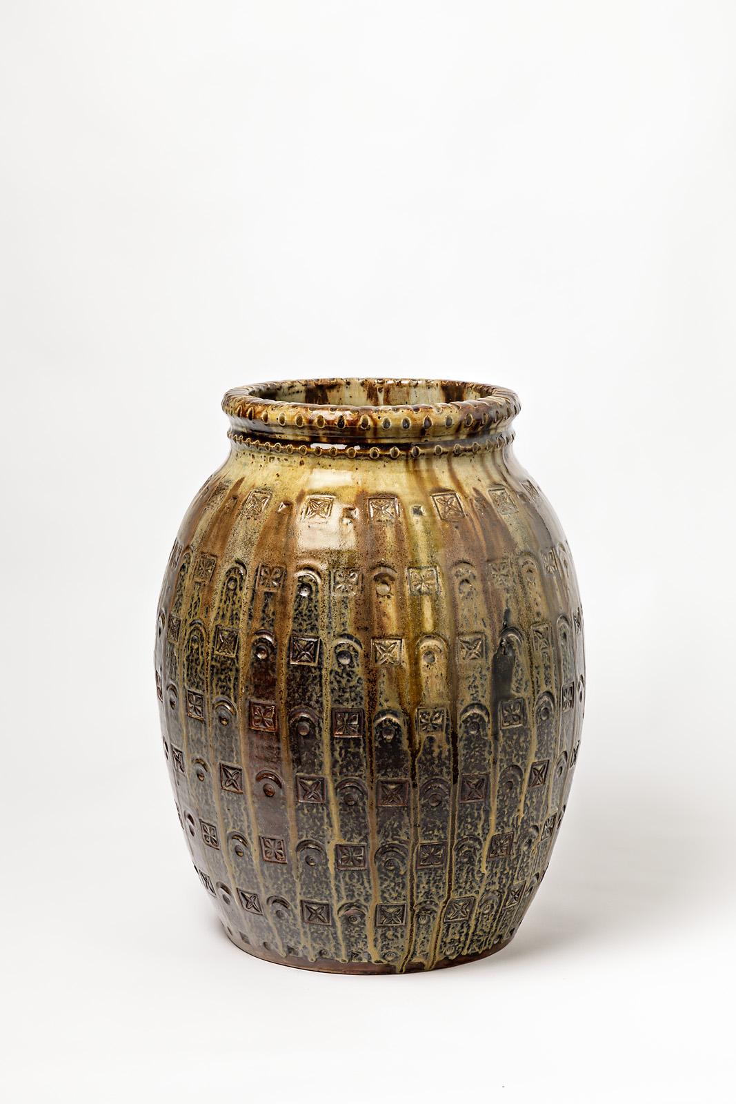French Big Ceramic Vase by Joseph Talbot, Potter of La Borne, circa 1940