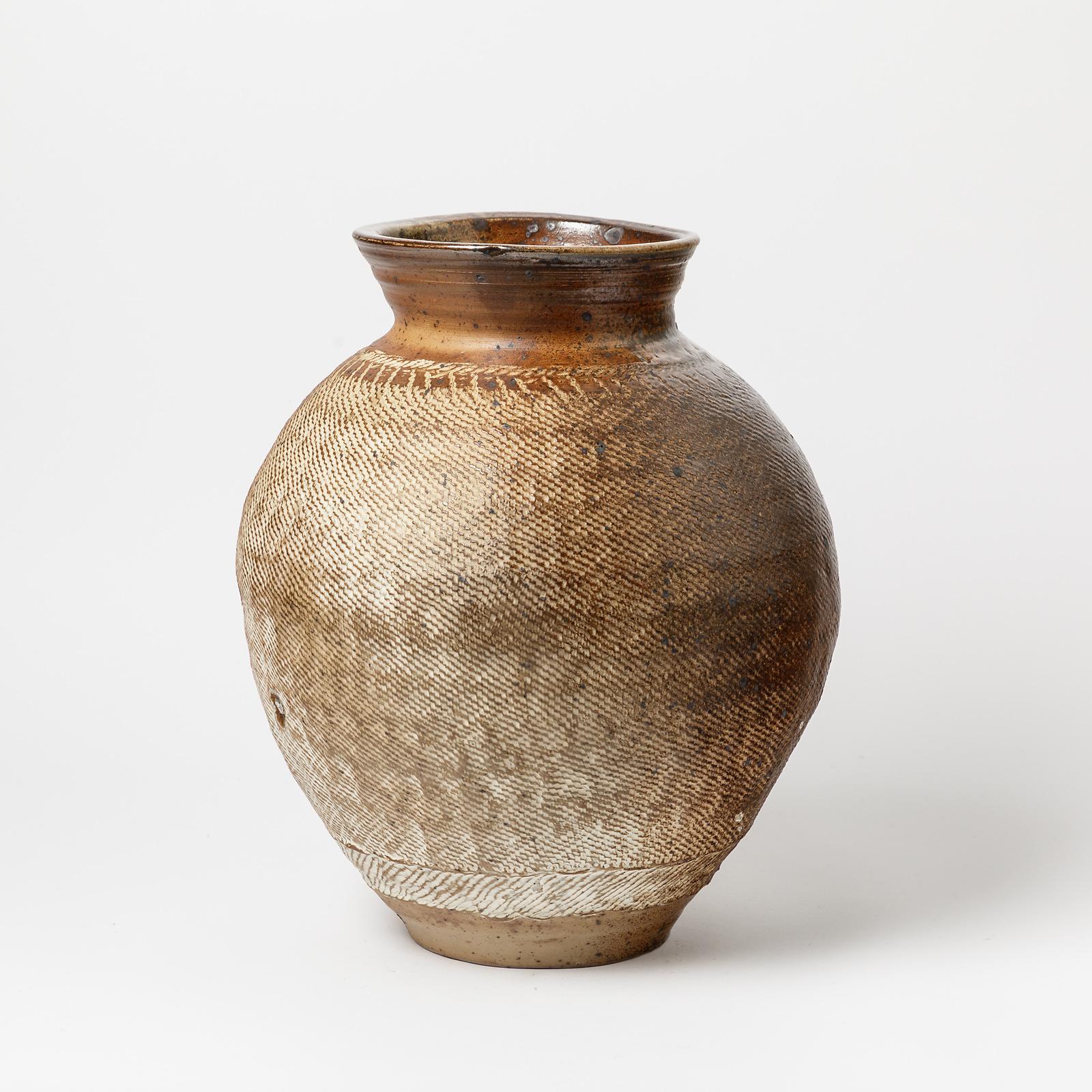 Français Grand vase en céramique par Steens Kepp, à La Borne, circa 1970-1980, France en vente