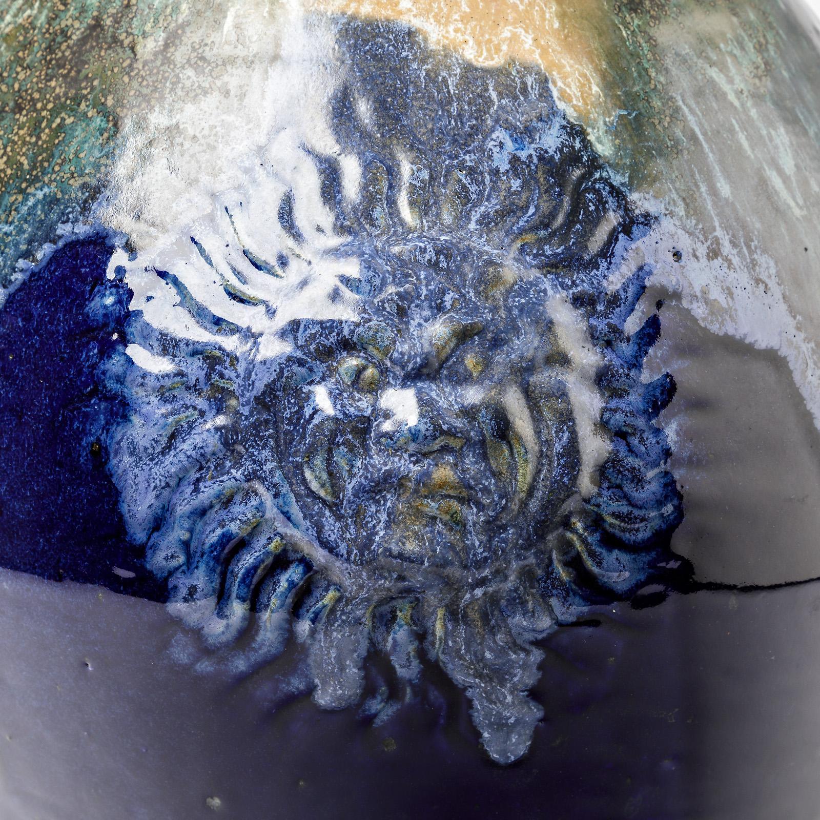 Grand vase en céramique à décor de glaçures bleues de Lucien Arnaud, vers 1920 en vente 1