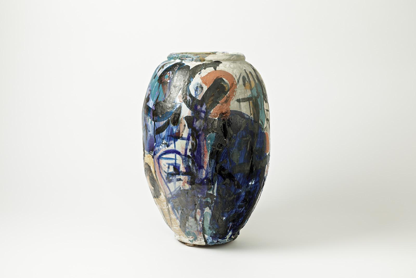 Große Vase aus Keramik mit Glasurendekor von Michel Lanos (Französisch) im Angebot