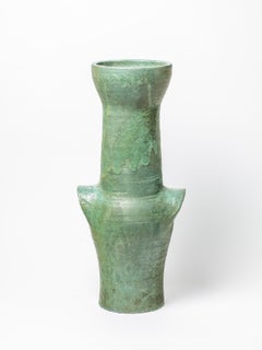 Big Ceramic Vase with Green Glaze Decoration in the Style of Roger Capron