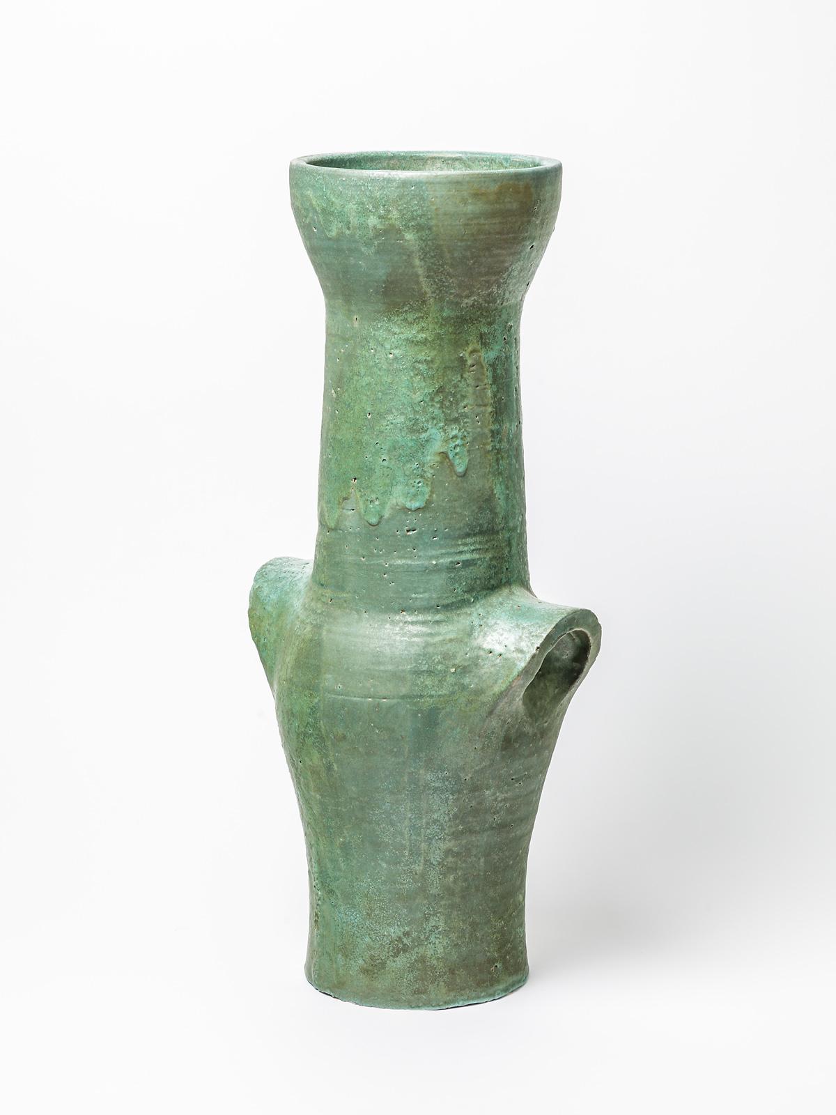 Grand vase en céramique à décor de glaçure verte dans le style de Roger Capron Excellent état - En vente à Saint-Ouen, FR