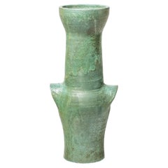 Big Ceramic Vase with Green Glaze Decoration in the Style of Roger Capron