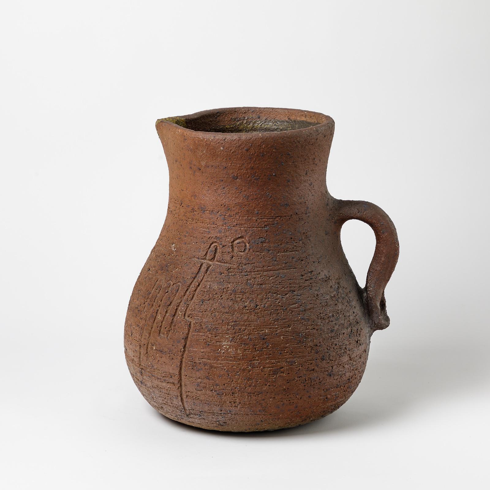 Beaux Arts Big Decorative Ceramic Pitcher Attributed to La Borne Potter's,  1970-1980 For Sale