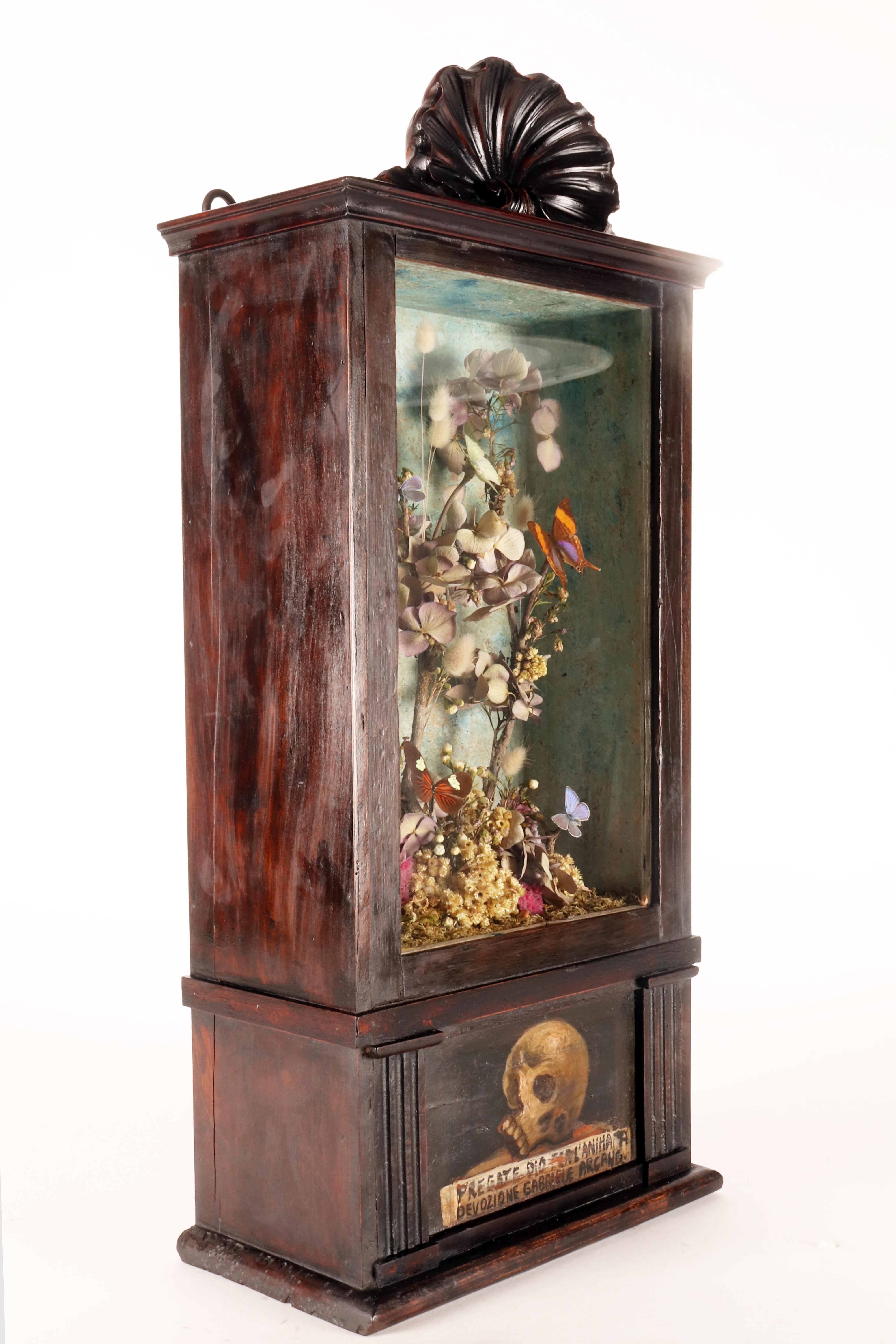 A big diorama with butterflies and flowers with a Memento Mori Italy 1850. For Sale 5