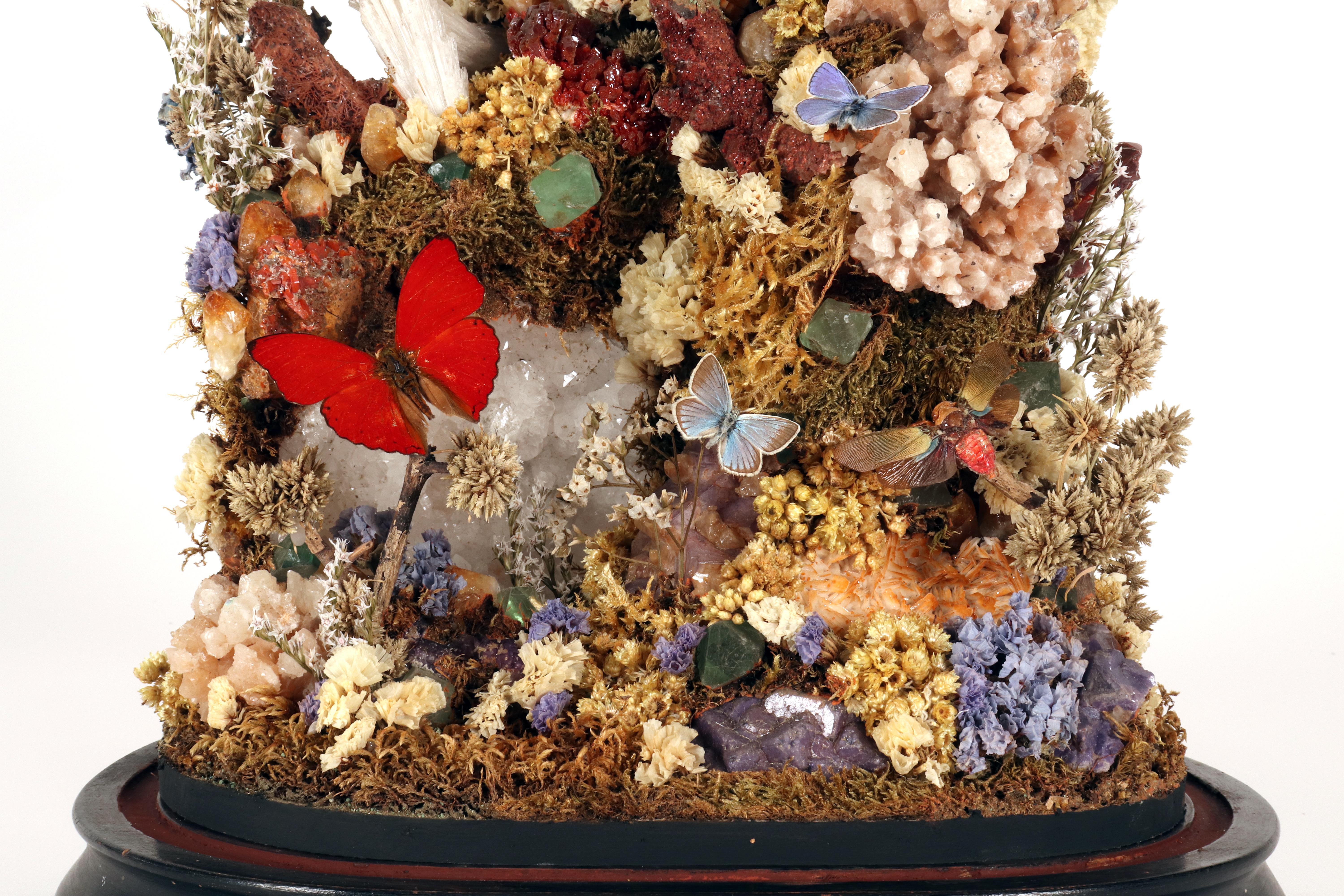 Un gran diorama con cristales, mariposas y flores, Italia 1870. en venta 4