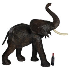 A Large Vintage Leather Elephant Sculpture 