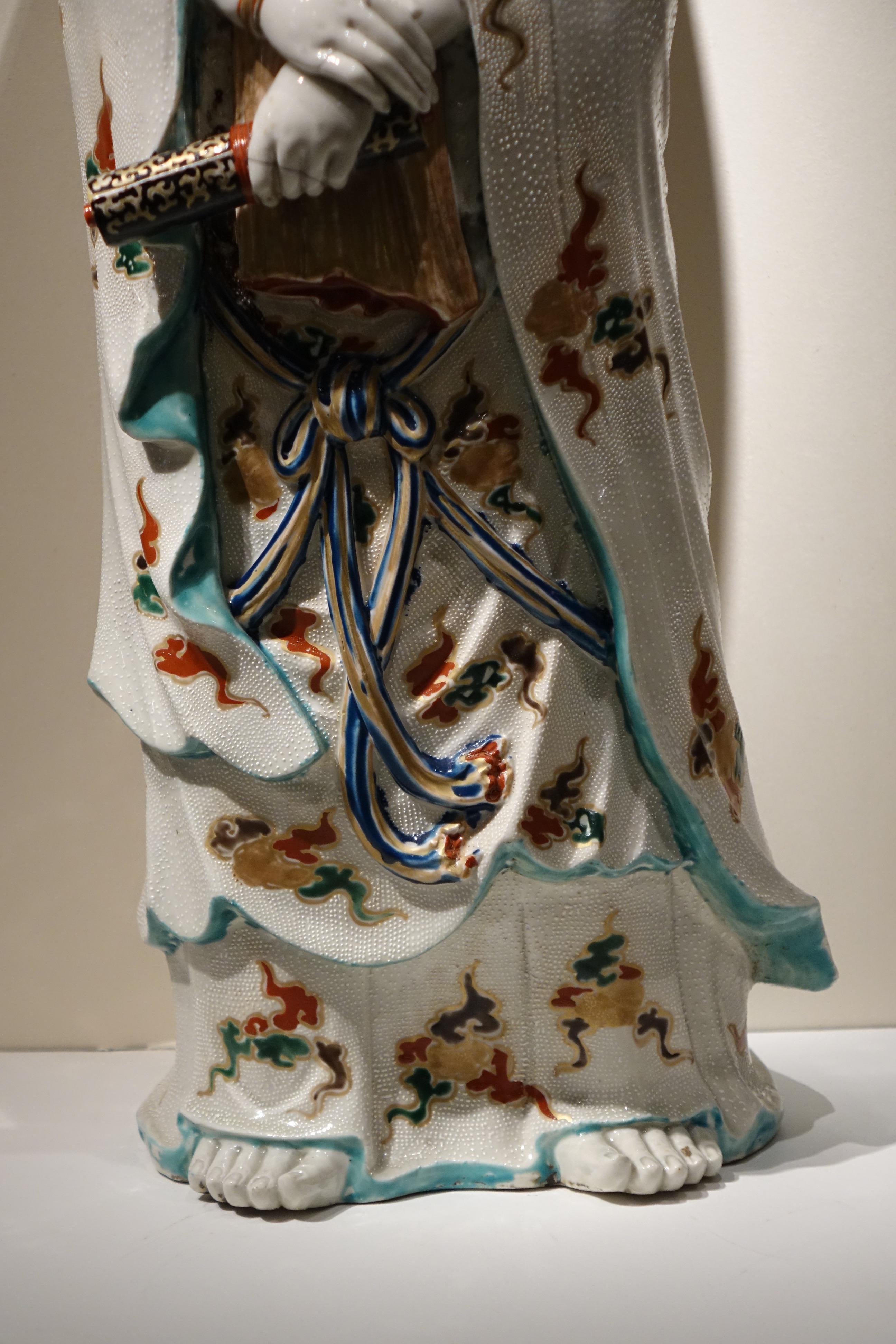 Polychromed Big Statue of Kannon in Kutani Porcelain, Japan, Meiji Period, 19th Century For Sale