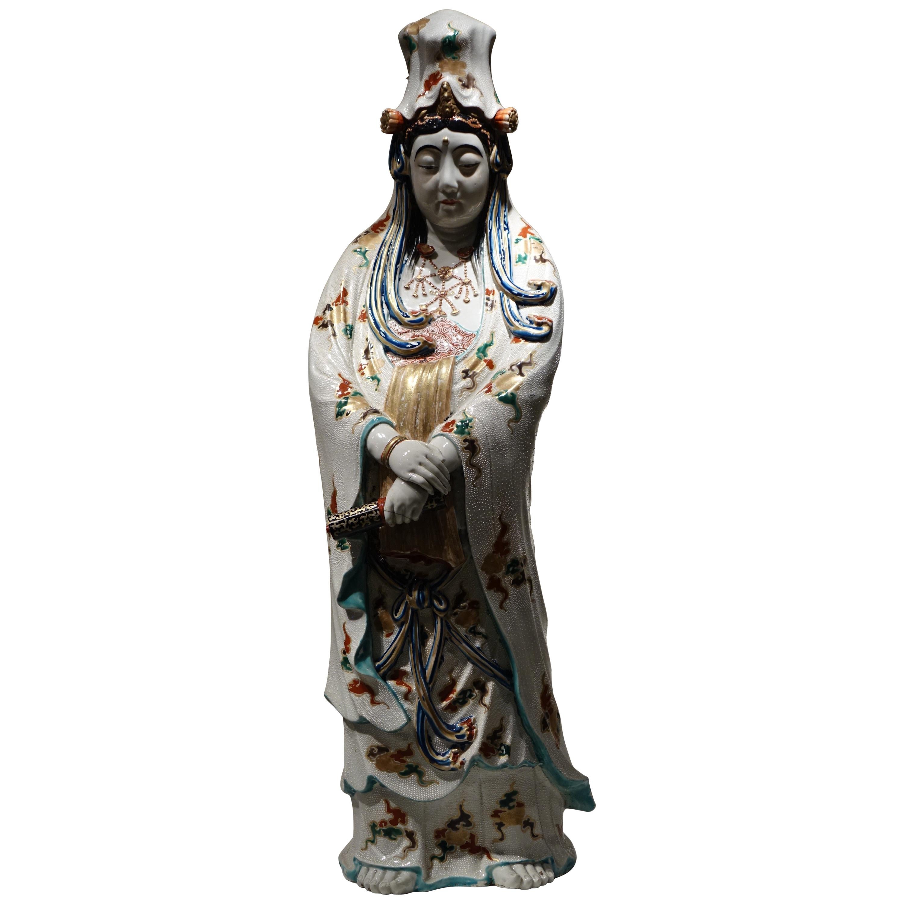Big Statue of Kannon in Kutani Porcelain, Japan, Meiji Period, 19th Century For Sale
