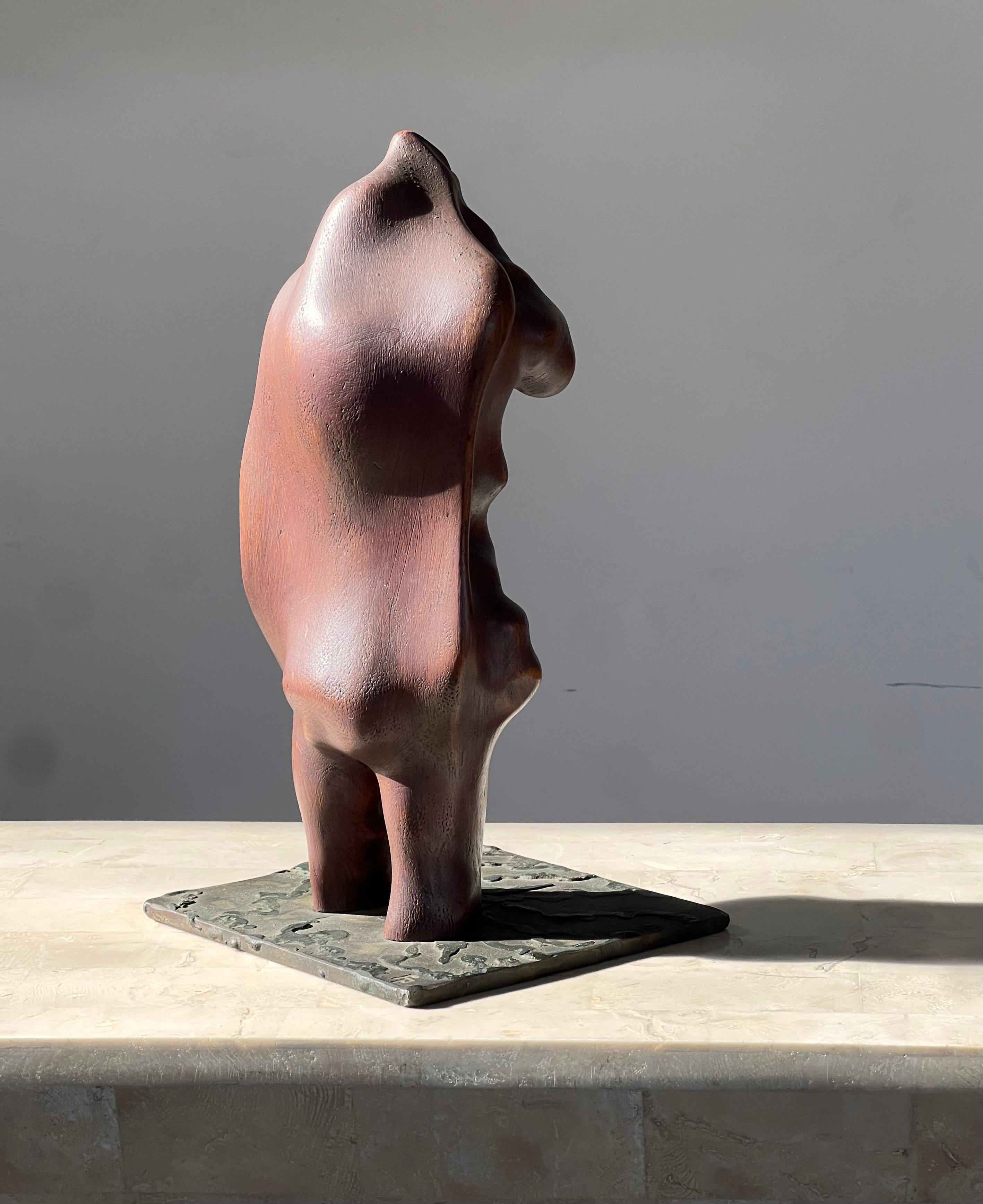 A biomorphic wood and iron sculpture of a woman, signed, mid 20th century For Sale 4