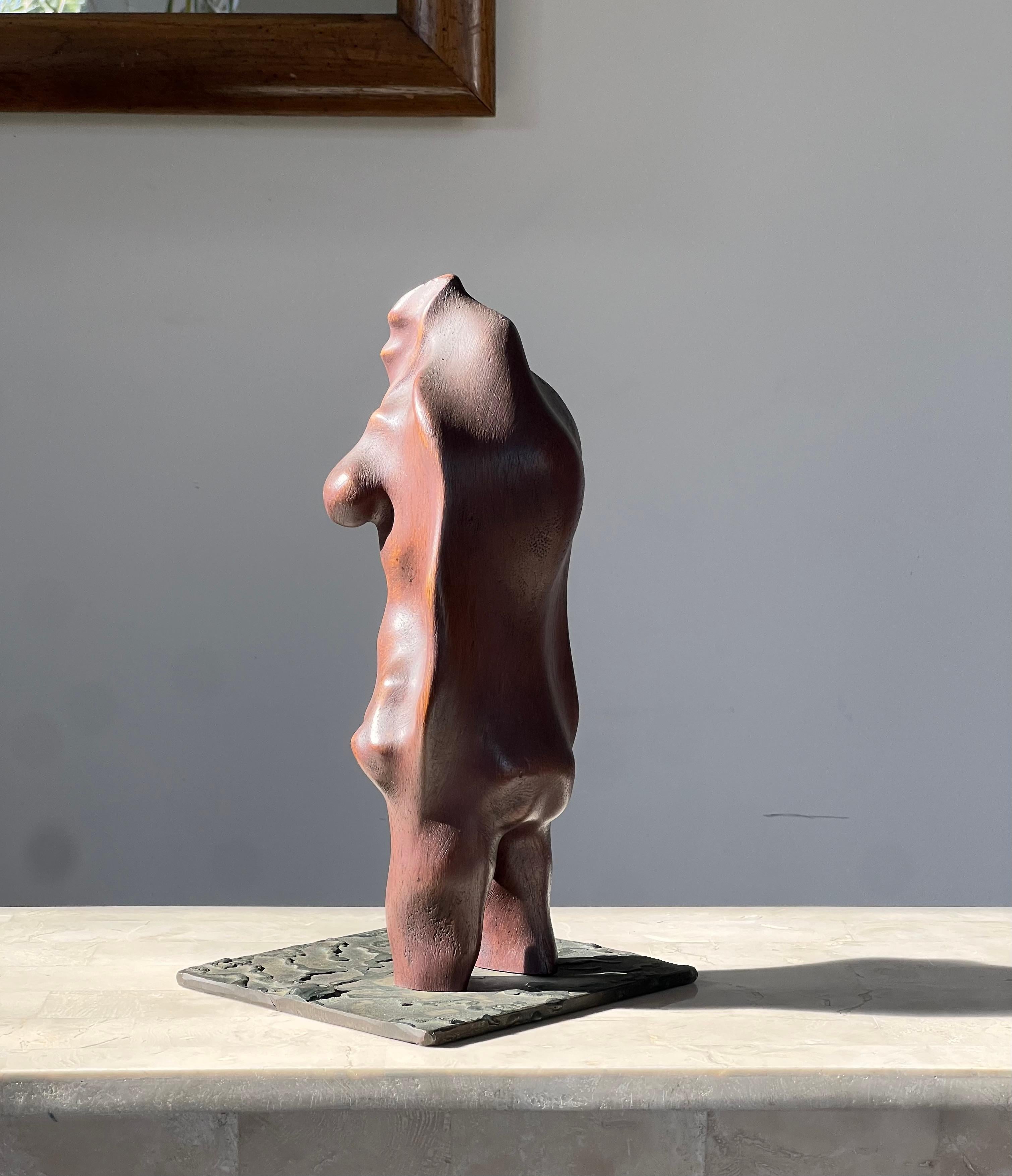 A biomorphic wood and iron sculpture of a woman, signed, mid 20th century For Sale 5