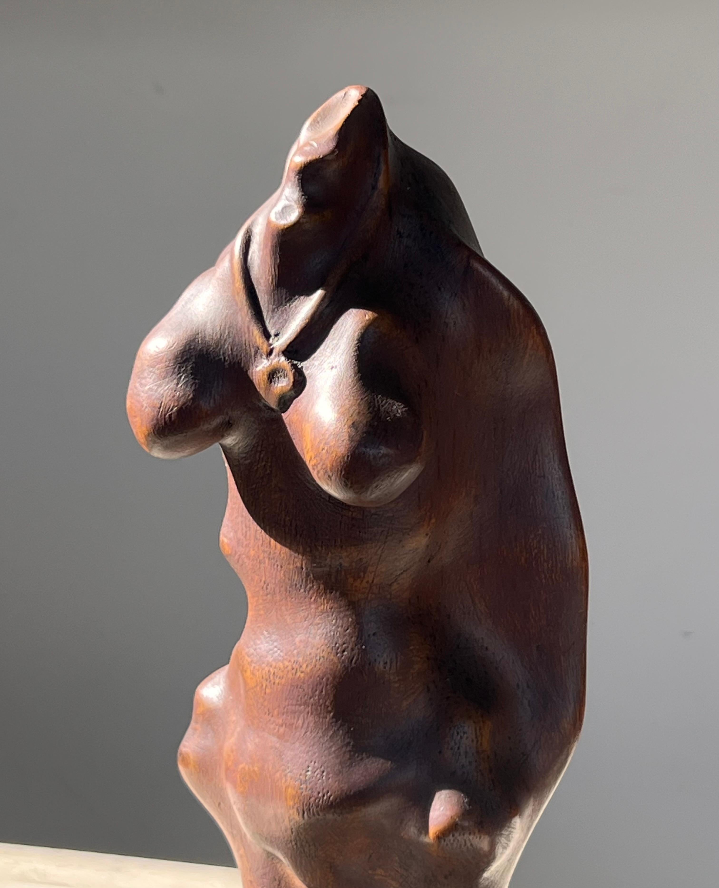 A biomorphic wood and iron sculpture of a woman, signed, mid 20th century For Sale 6