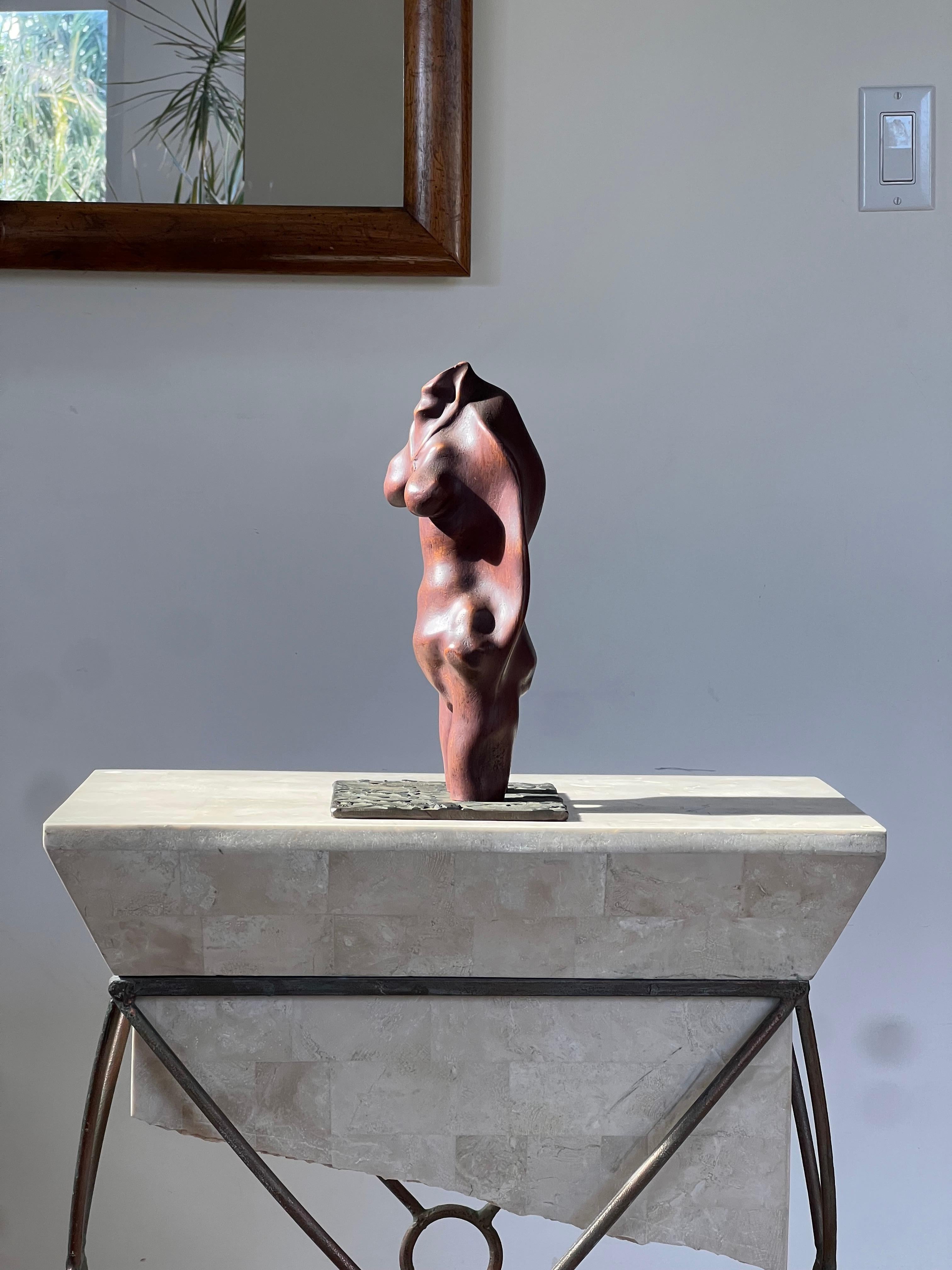 A biomorphic wood and iron sculpture of a woman, signed, mid 20th century For Sale 8