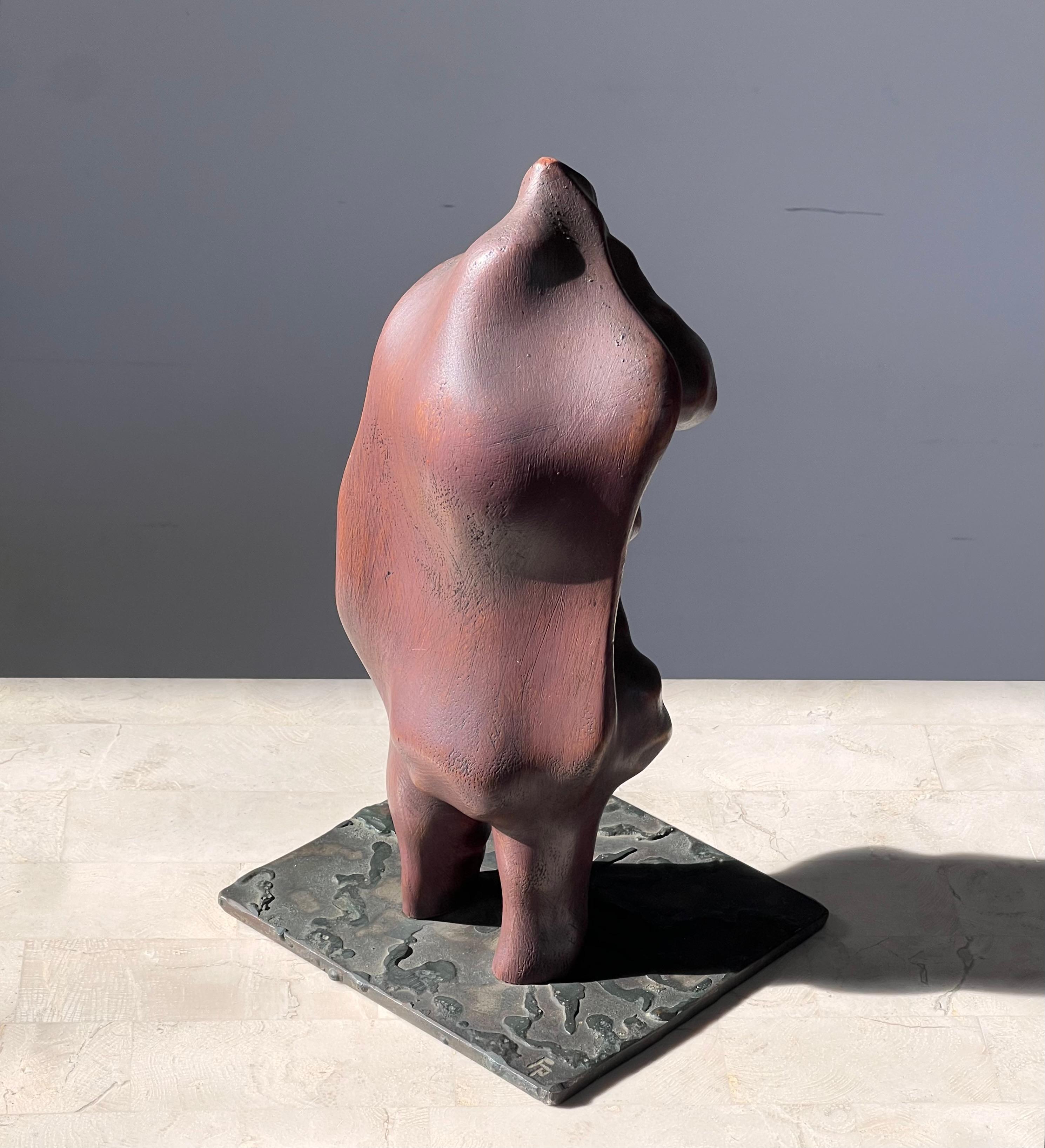 A biomorphic wood and iron sculpture of a woman, signed, mid 20th century For Sale 9