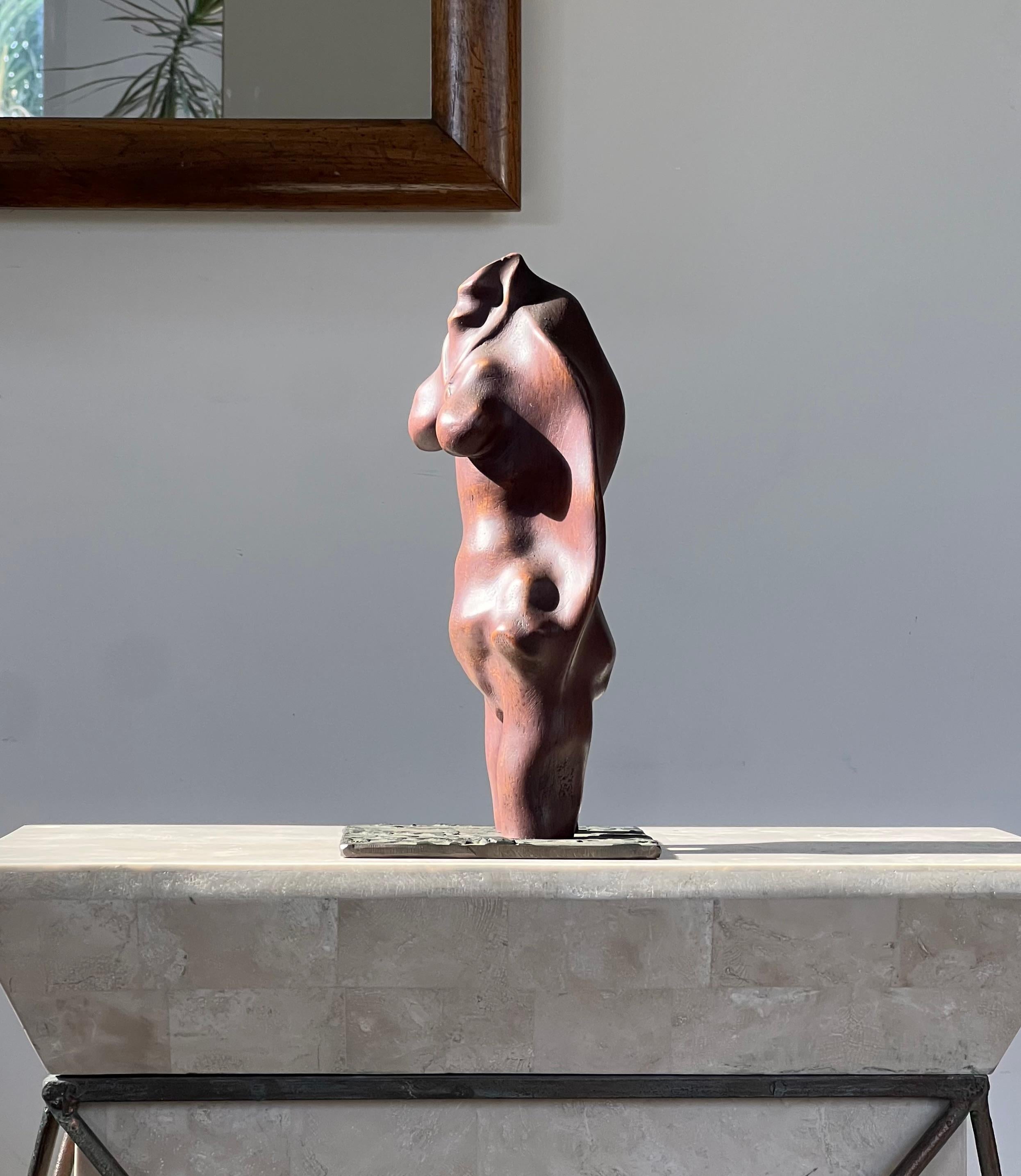 Unknown A biomorphic wood and iron sculpture of a woman, signed, mid 20th century For Sale