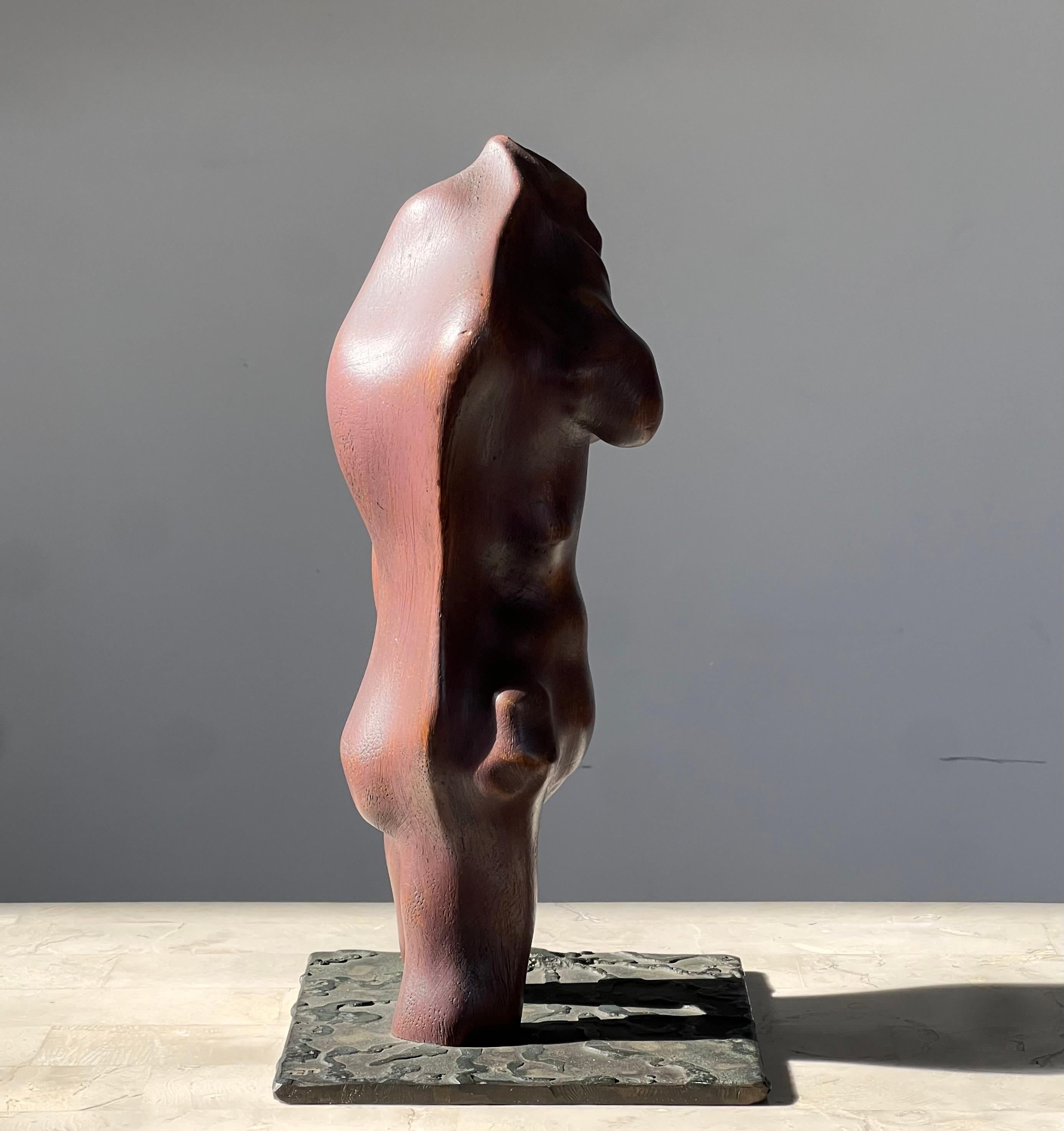 Iron A biomorphic wood and iron sculpture of a woman, signed, mid 20th century For Sale