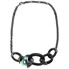 A. Bittar Black/Iridescent Blue Lucite, Labradorite & Crystal Snake Necklace