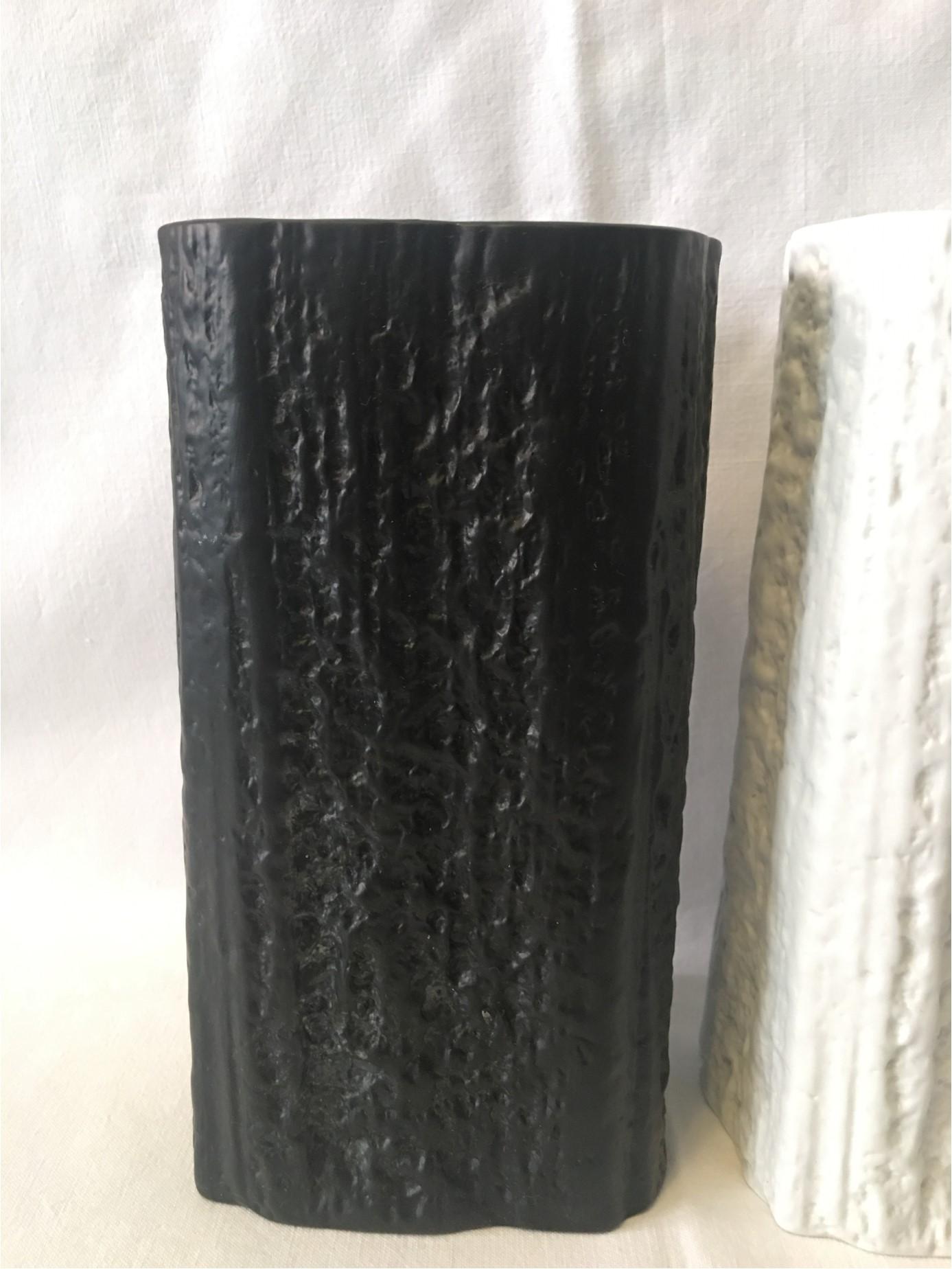 German Black and a White Driftwood Texture Rosenthal Vases by Martin Freyer For Sale