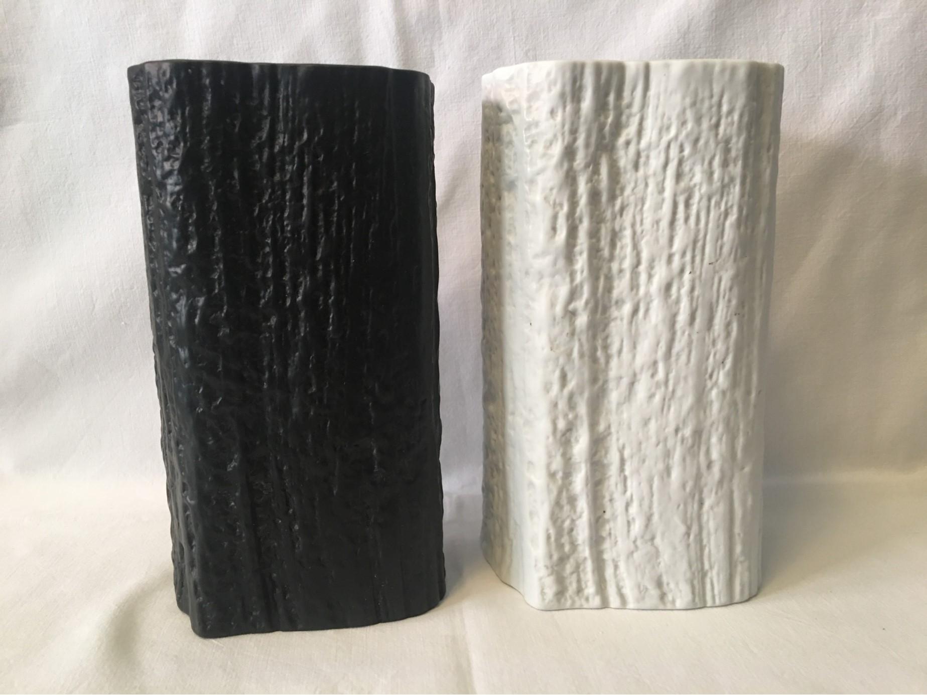 Late 20th Century Black and a White Driftwood Texture Rosenthal Vases by Martin Freyer For Sale