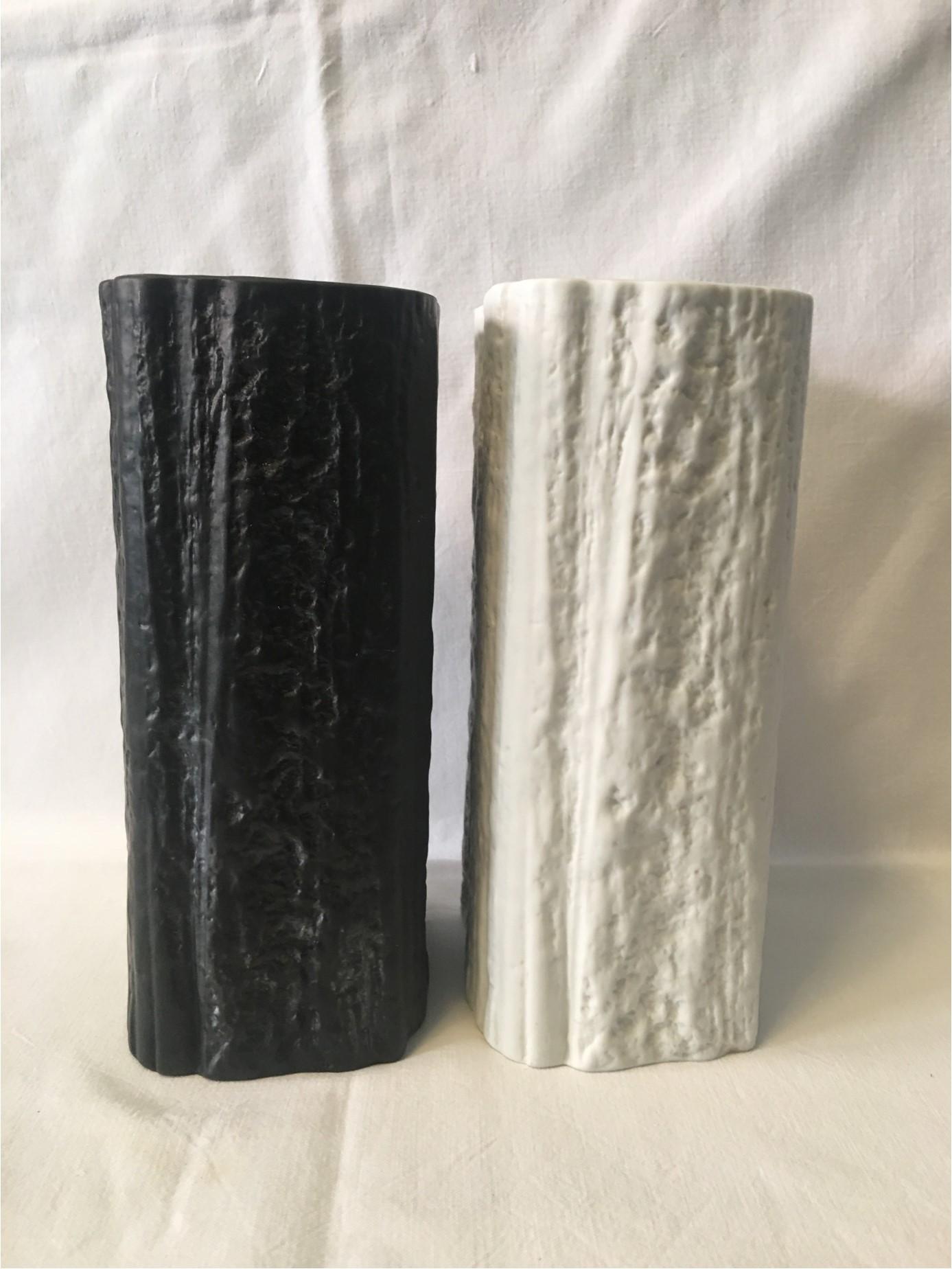 Ceramic Black and a White Driftwood Texture Rosenthal Vases by Martin Freyer For Sale