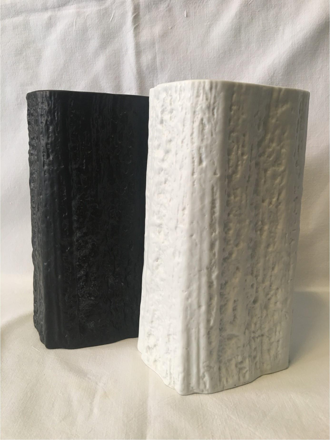 Black and a White Driftwood Texture Rosenthal Vases by Martin Freyer For Sale 1
