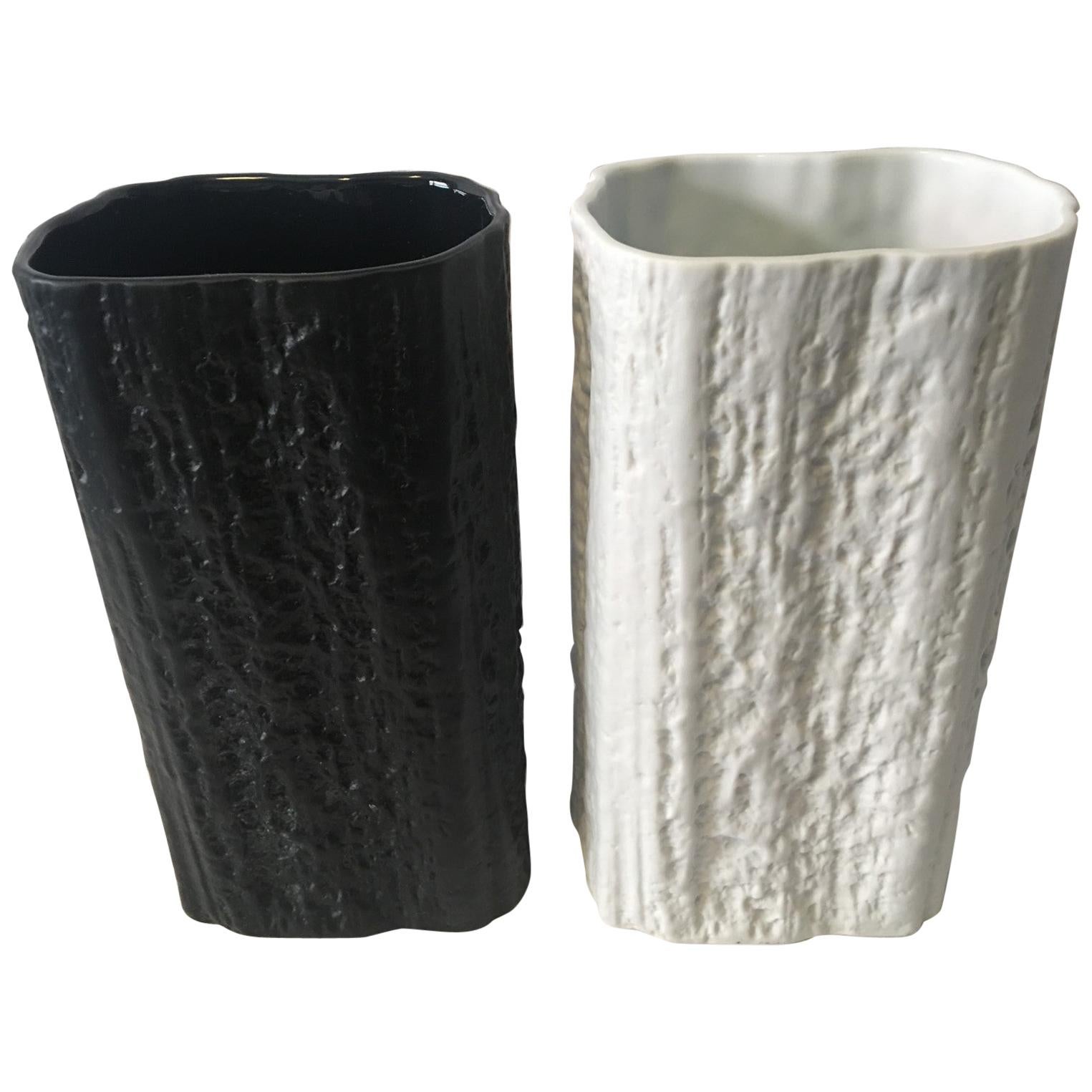 Black and a White Driftwood Texture Rosenthal Vases by Martin Freyer For Sale