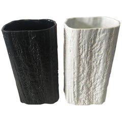 Black and a White Driftwood Texture Rosenthal Vases by Martin Freyer