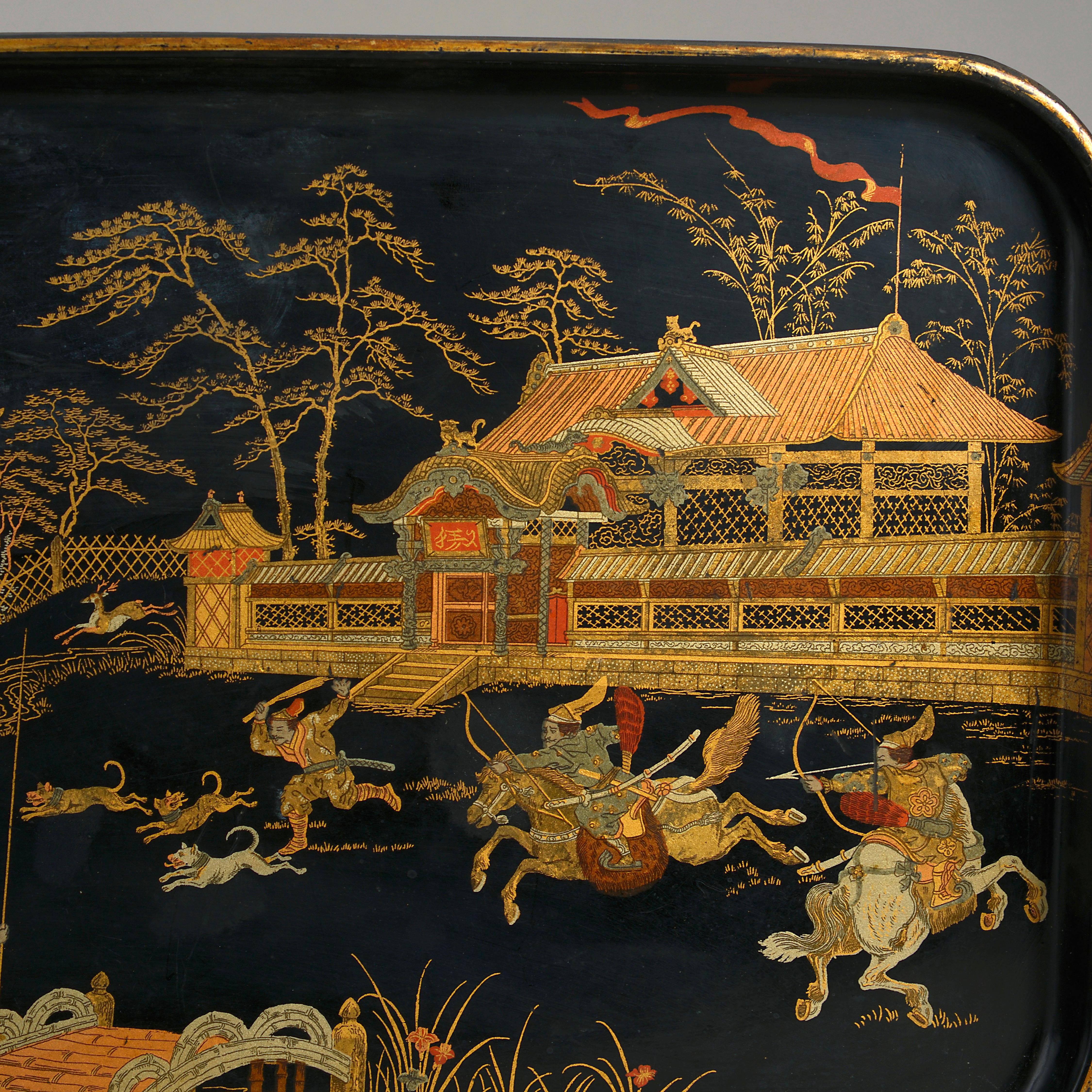 Chinese Export Black and Gold Lacquer Tray
