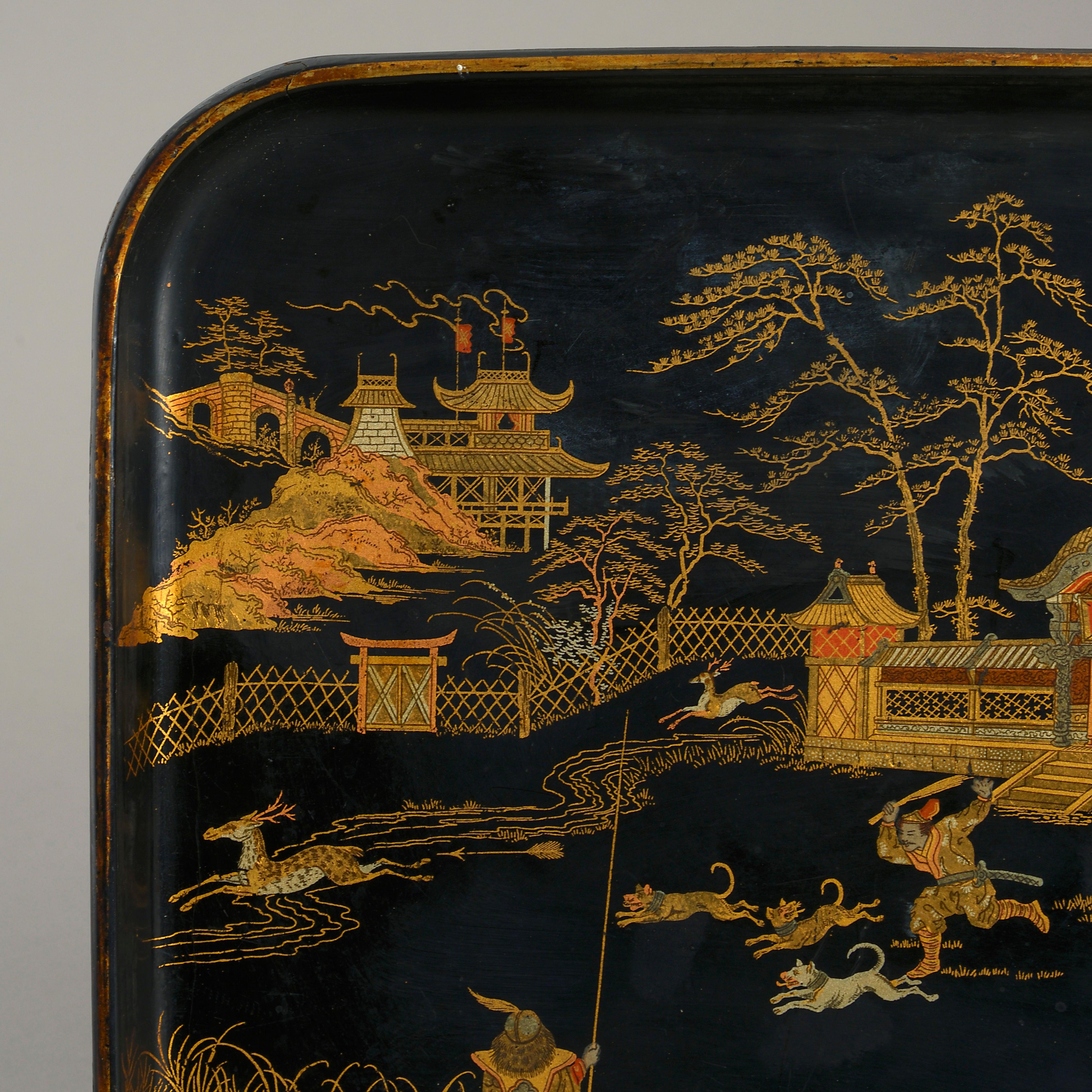 Japanese Black and Gold Lacquer Tray
