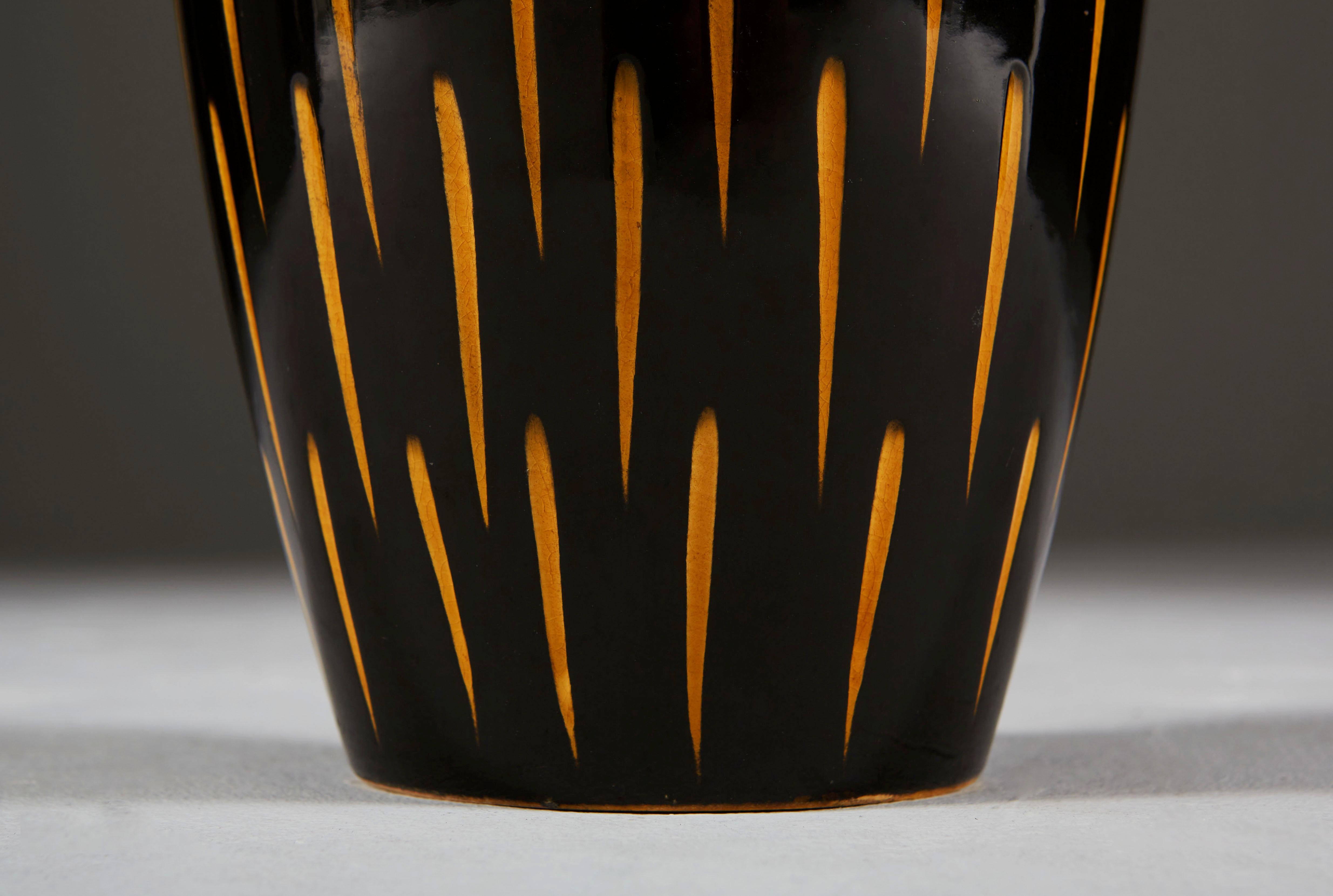 Glazed Black and Orange Studio Pottery Vase as a Table Lamp