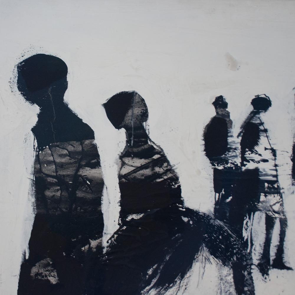 Modern Black and White Oil on Canvas Painting by G.Hollander, 1974