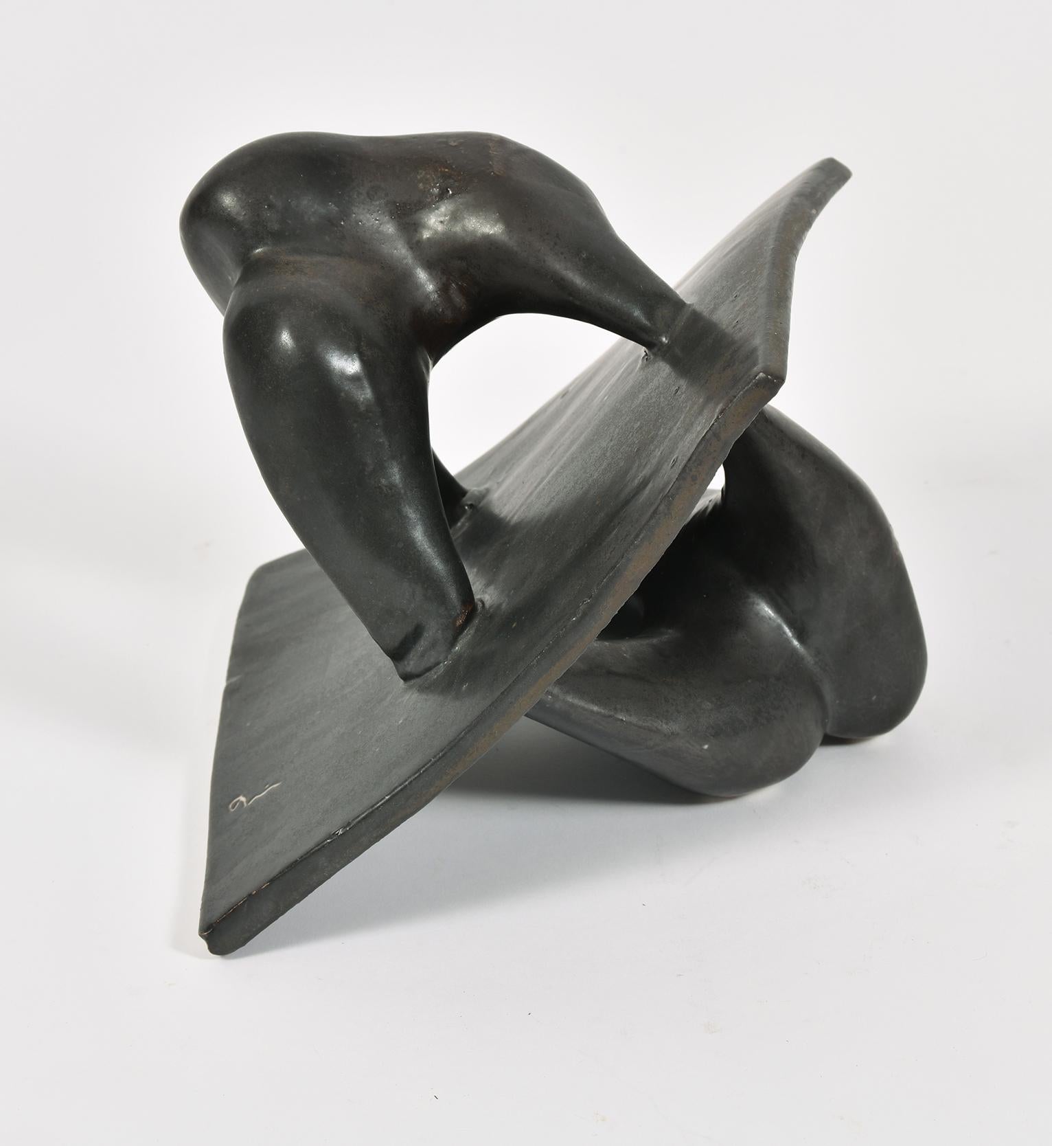 A black glazed ceramic sculpture by Tim Orr (Born 1940)
France, circa 1970.