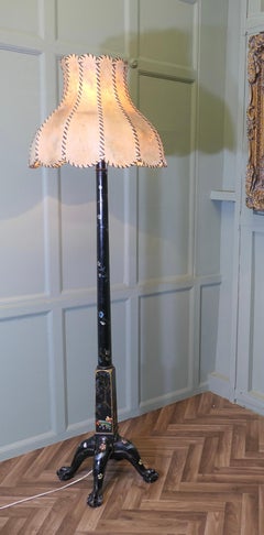 A Black Chinoiserie Lacquer Decorated Standard Lamp