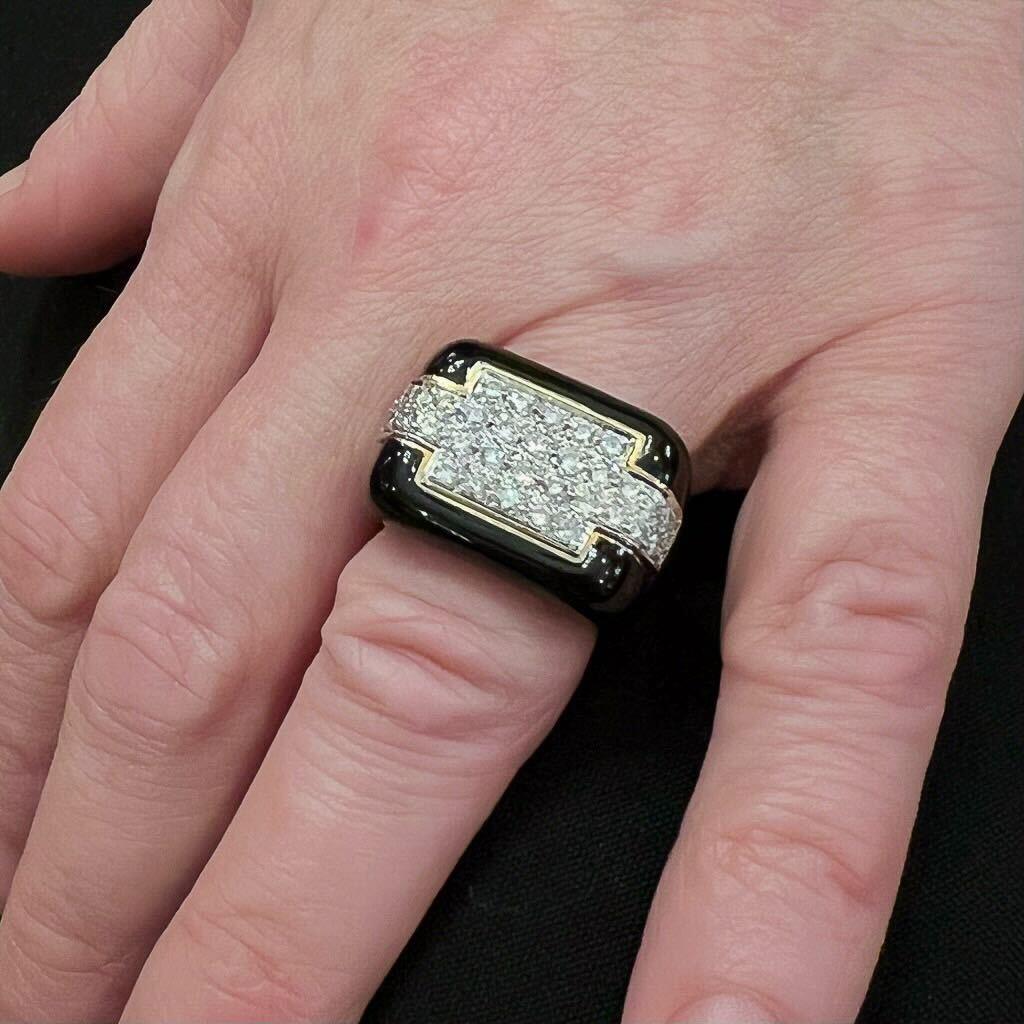 A Black Enamel, Diamond and Gold Ring. In Excellent Condition In New York, NY