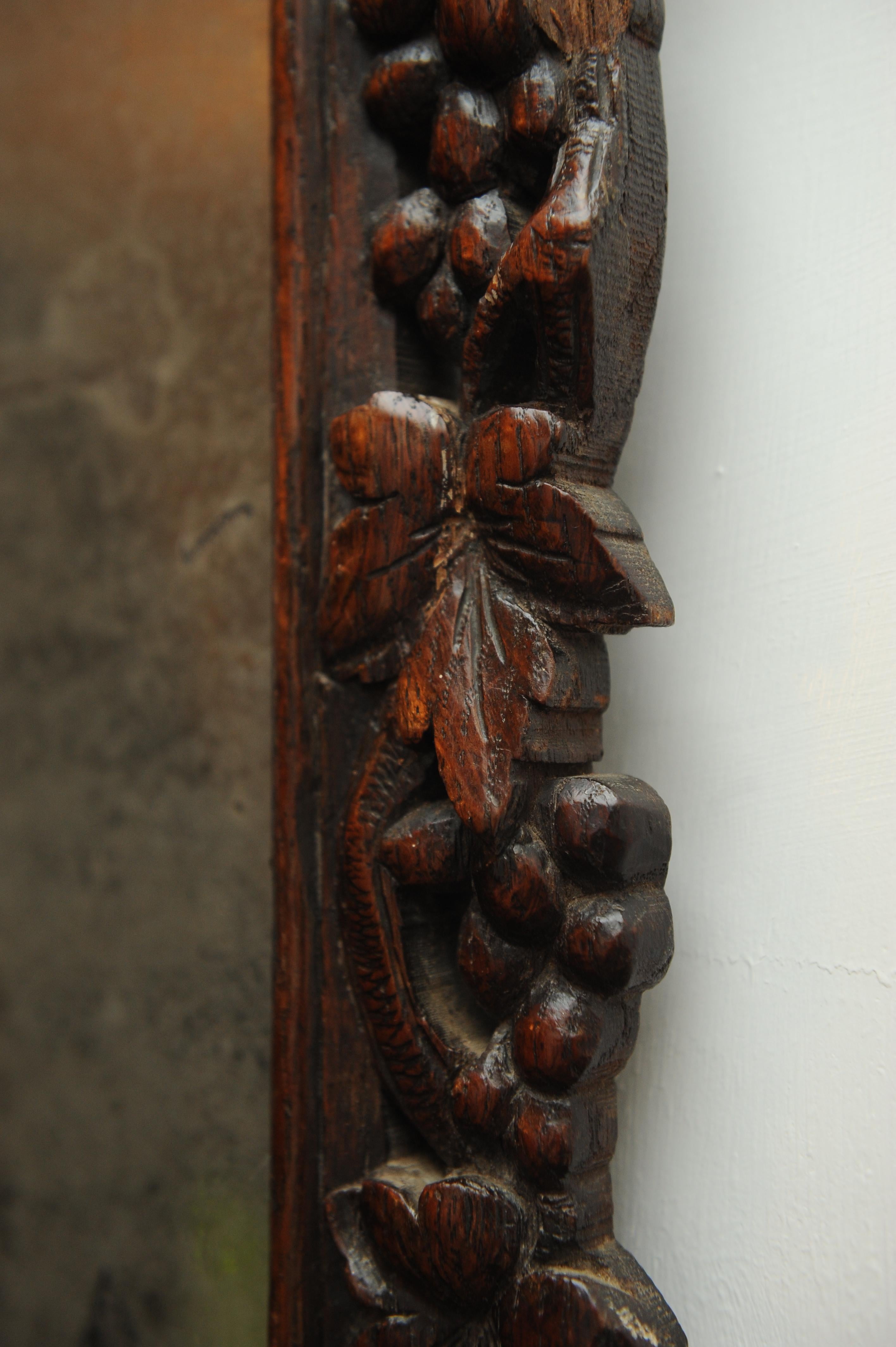 German Black Forest 19th Century Oak, Hand Carved Hanging Wall Mirror with Foliage For Sale