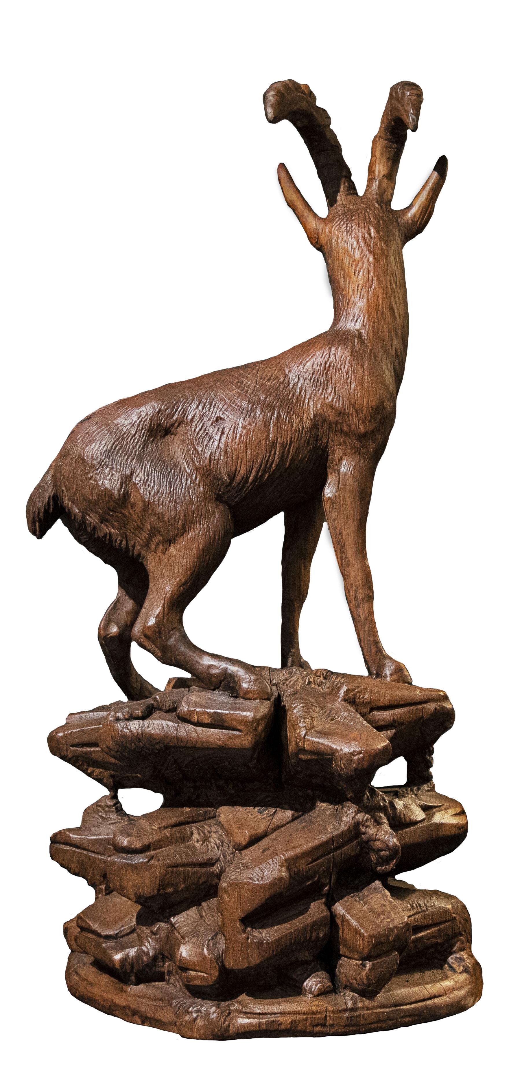 Carved Black Forest Bearded Ibex Sculpture