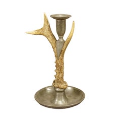 Black Forest Candle Holder with Pewter Base and Spout, Germany, circa 1860s