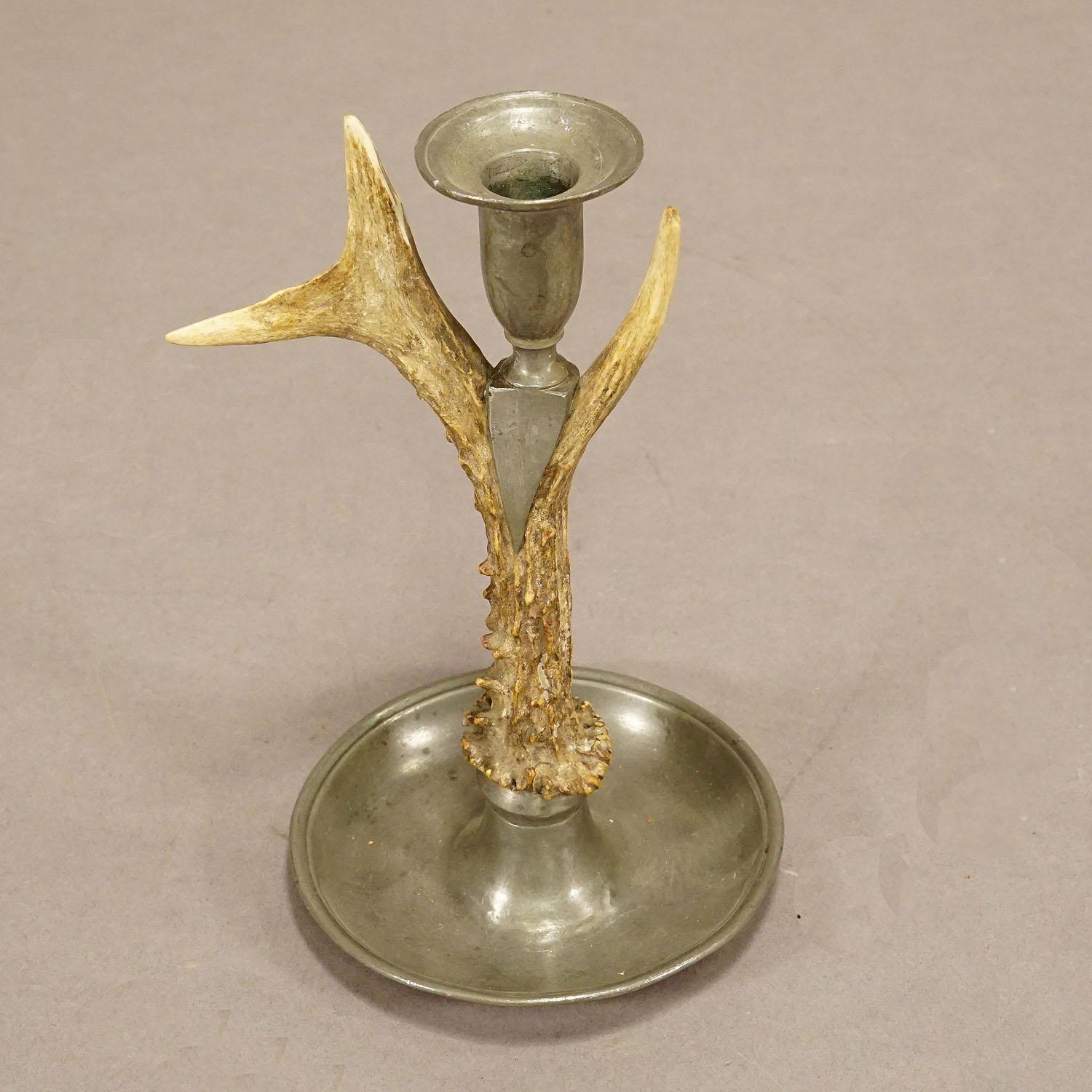 19th Century Black Forest Candle Holder with Pewter Base and Spout, Germany, circa 1860s For Sale
