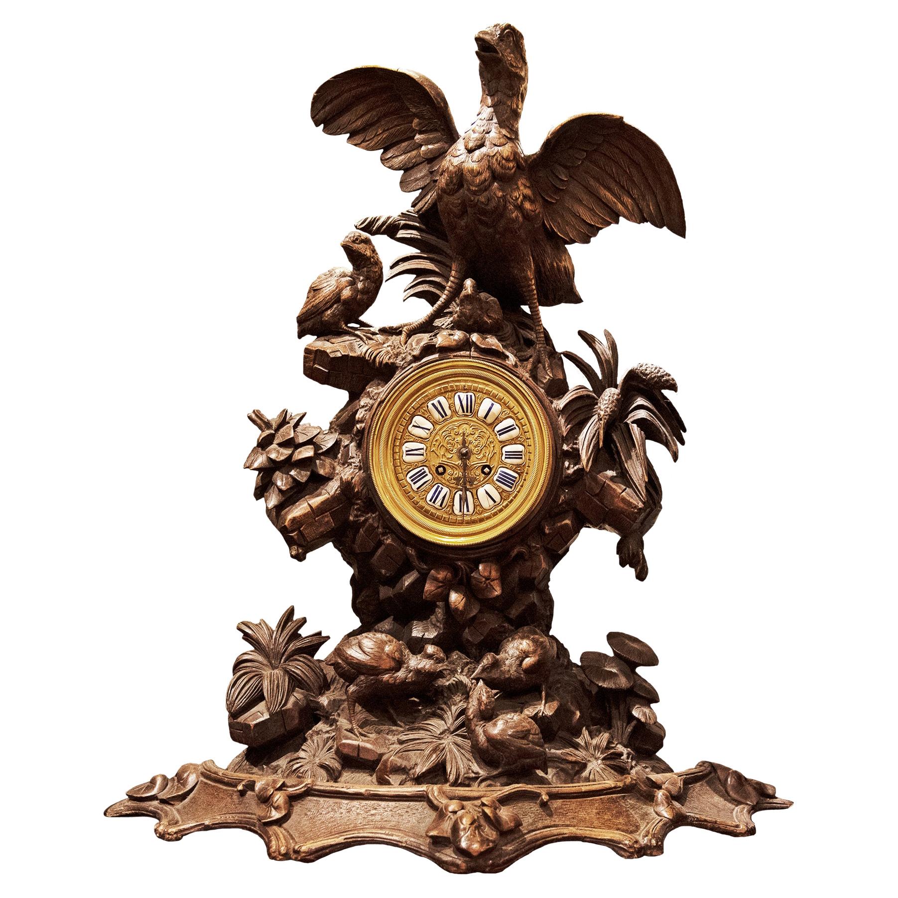 Black Forest Carved Clock For Sale