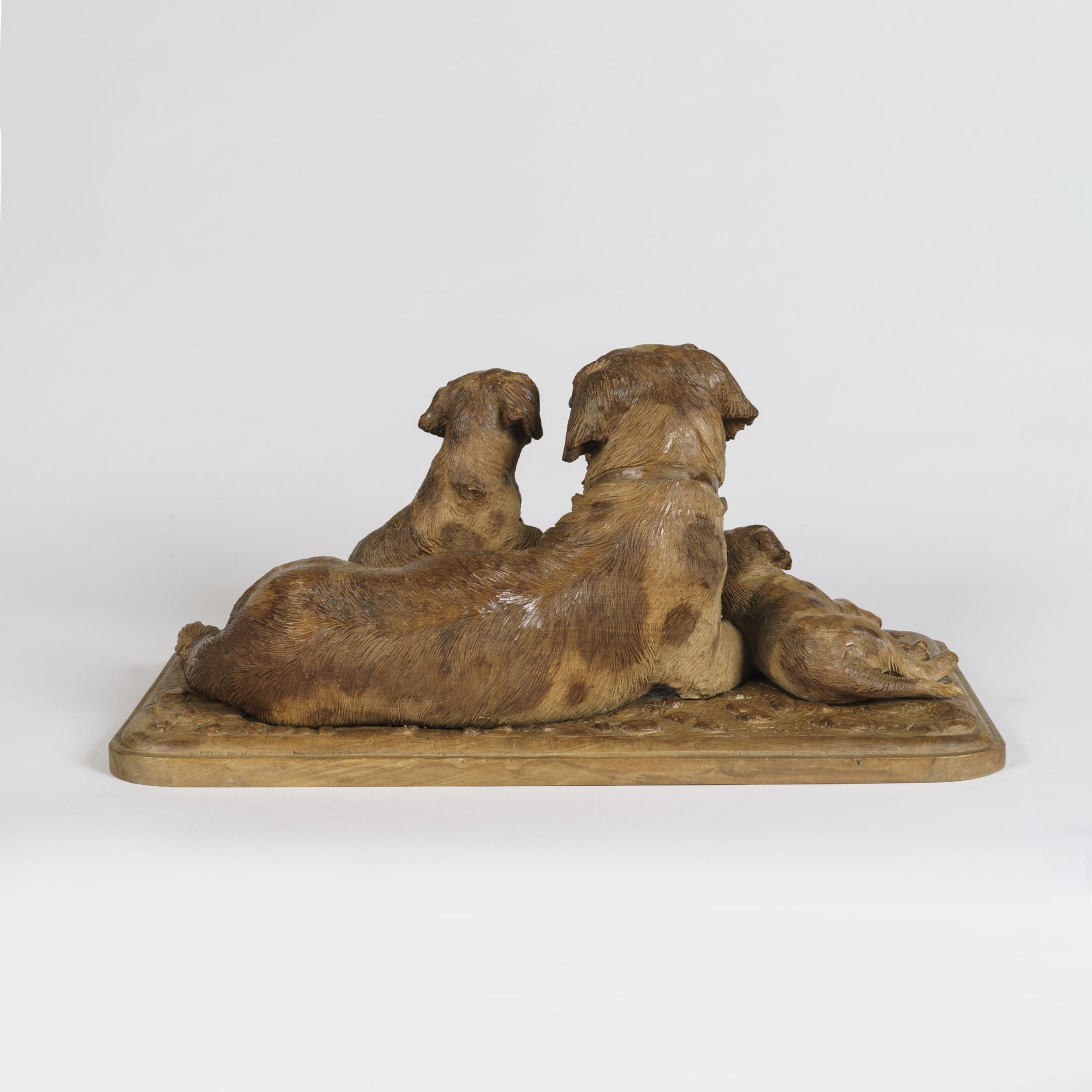Forêt-Noire Groupe de chiens sculptés du 19e siècle 