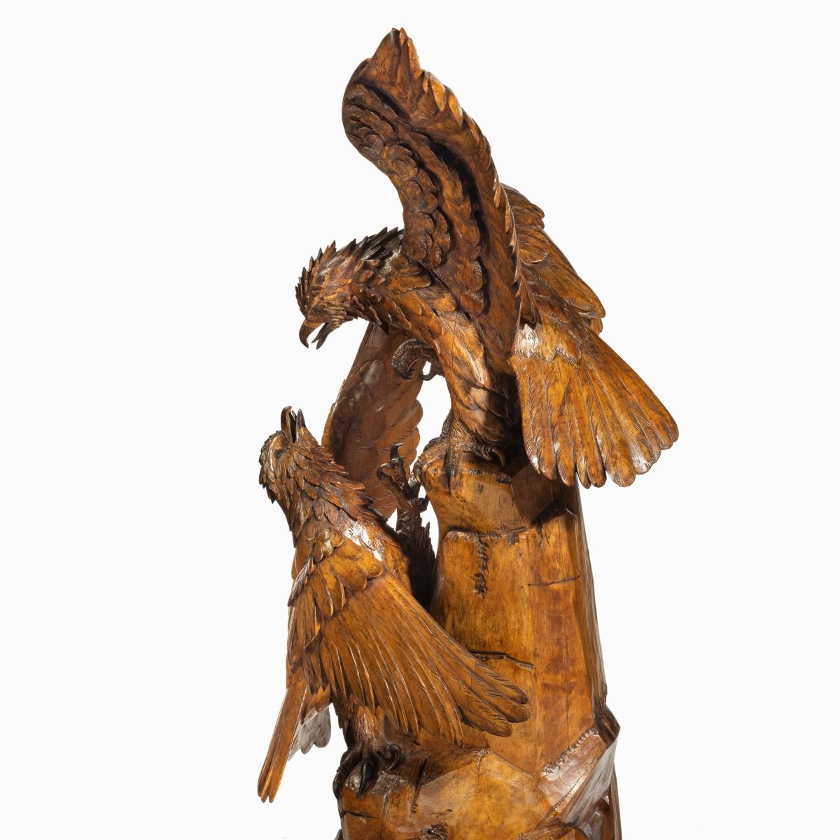 ‘Black Forest’ Carving of Two Quarrelling Golden Eagles In Good Condition In Lymington, Hampshire