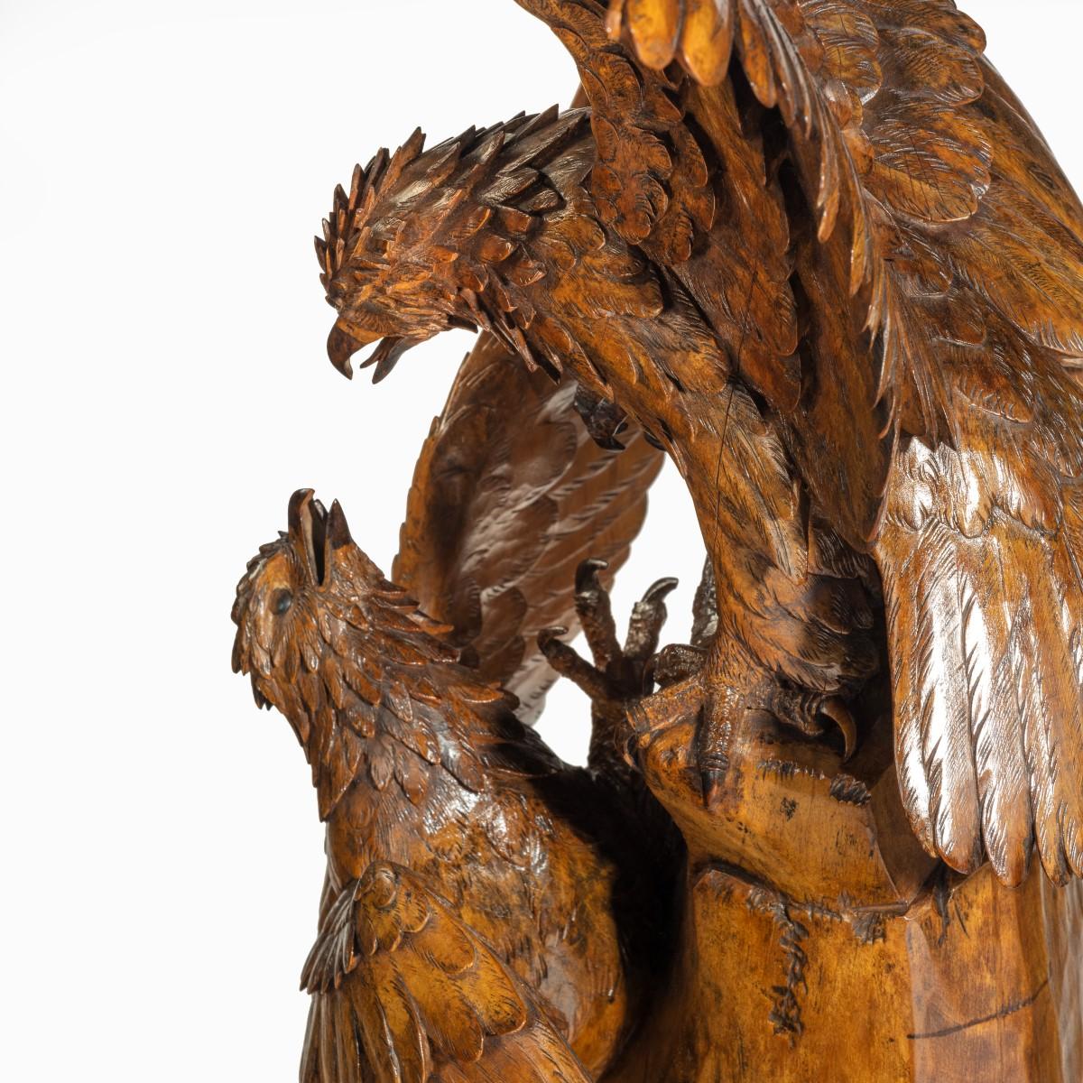 Late 19th Century ‘Black Forest’ Carving of Two Quarrelling Golden Eagles