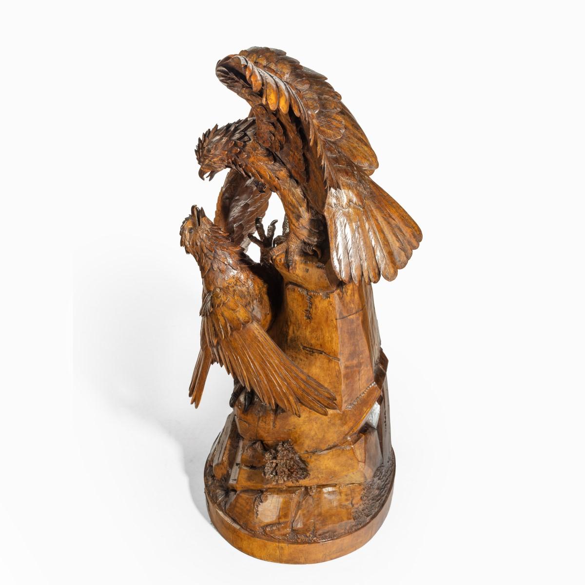 Wood ‘Black Forest’ Carving of Two Quarrelling Golden Eagles
